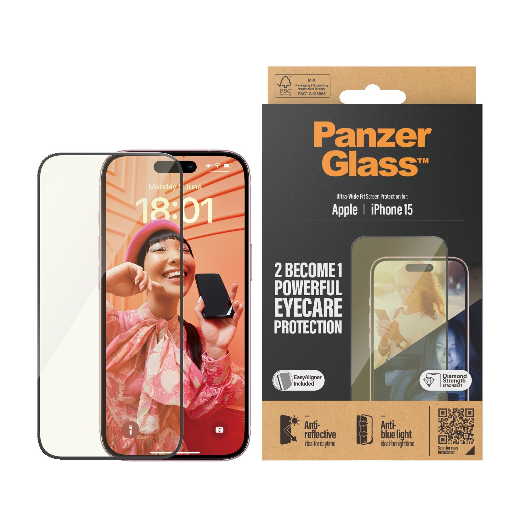EAN 5711724028137 - PanzerGlass ® EyeCARE™ Screen Protection iPhone 15 | Ultra-Wide Fit w. EasyAligner Protector de pantalla imagen 2