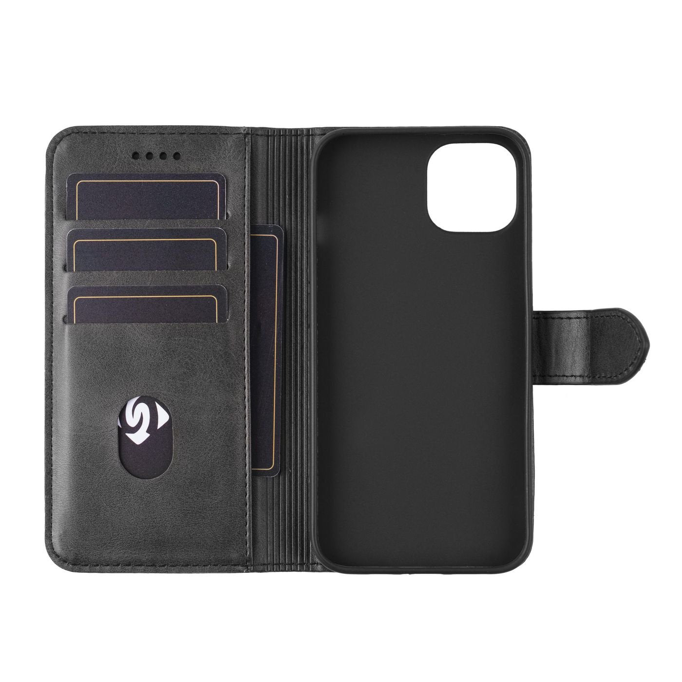 Wales Iphone 12 Wallet Cover. Black. Material: Pu