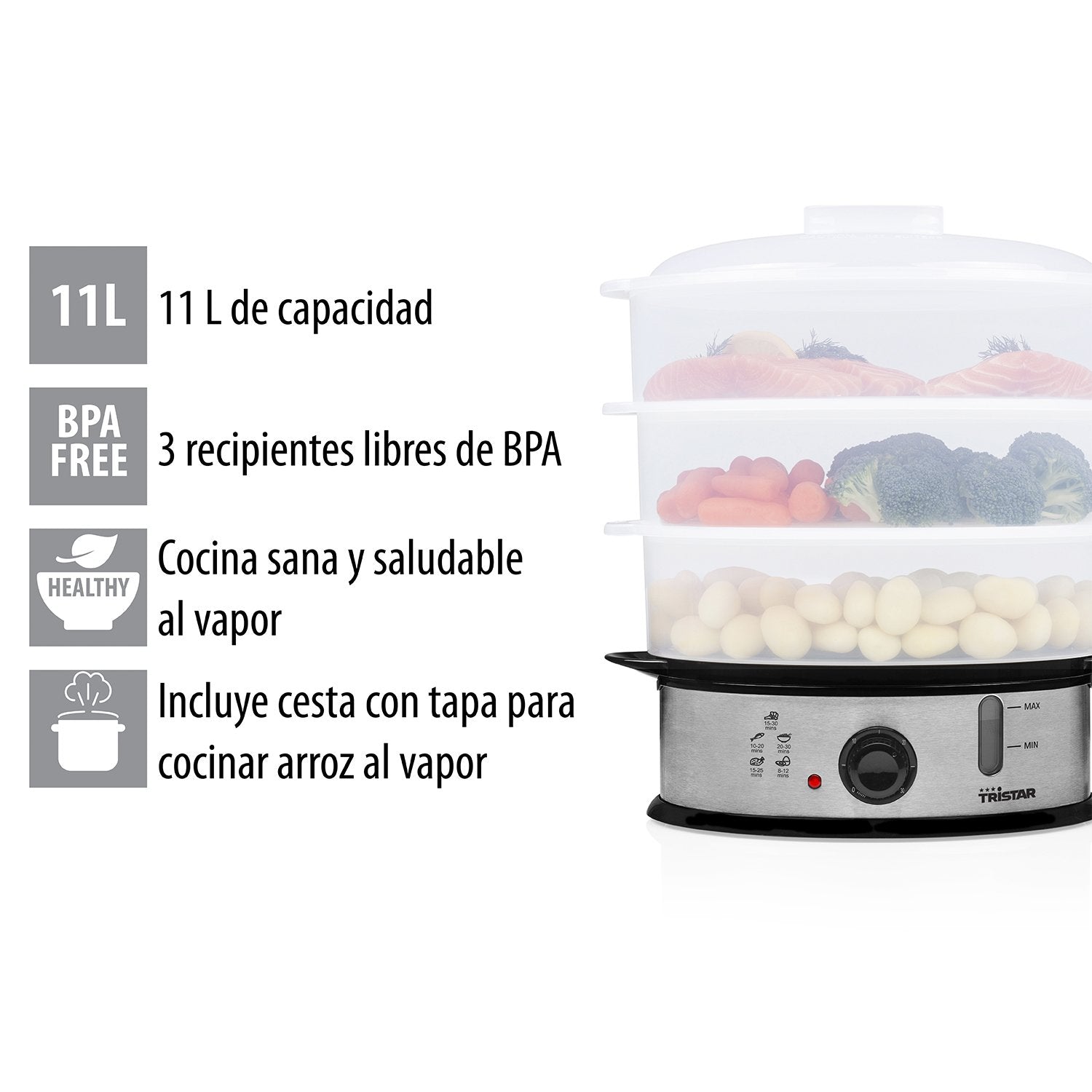 Deshidratador Tristar Comida Steamer Vs-3914 Plata, 1200w, Capacidad 11l