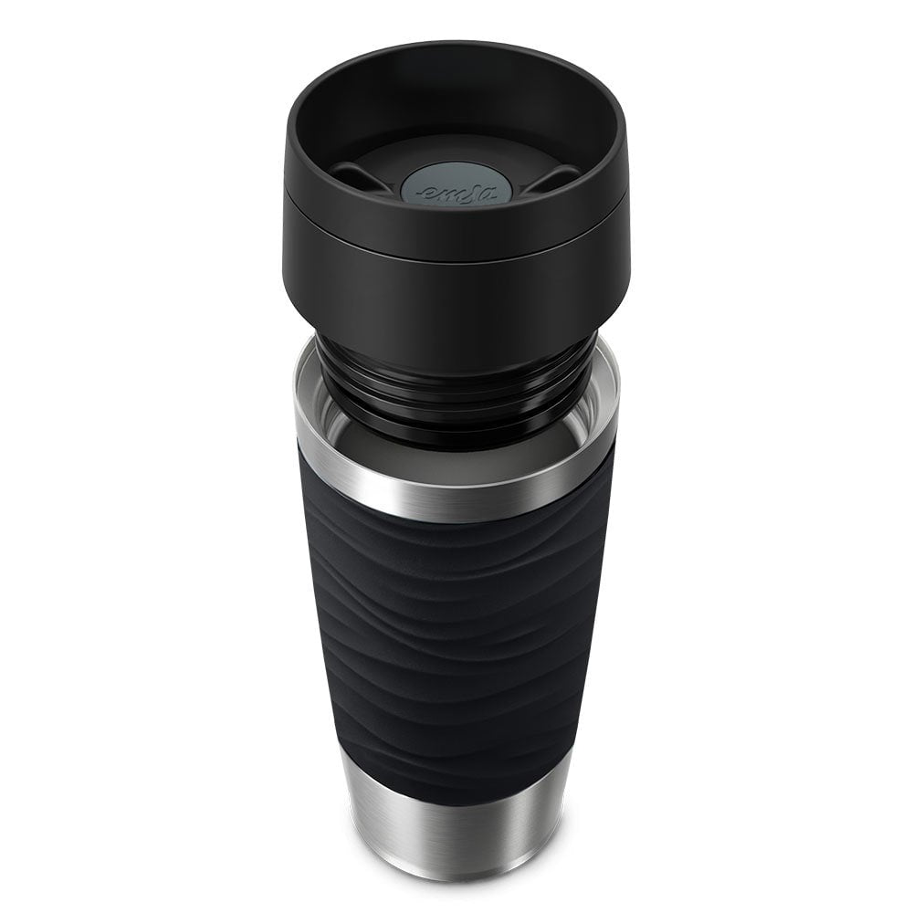 Taza Térmica Emsa Travel Mug Waves Negro/Acero Inoxidable, 0,36 Litros N2021200