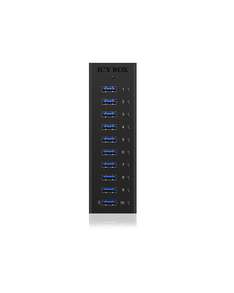 Icybox Ib-Ac6110 Icybox 10 X Port Usb 3.0 Hub With Usb Charge Port, Black