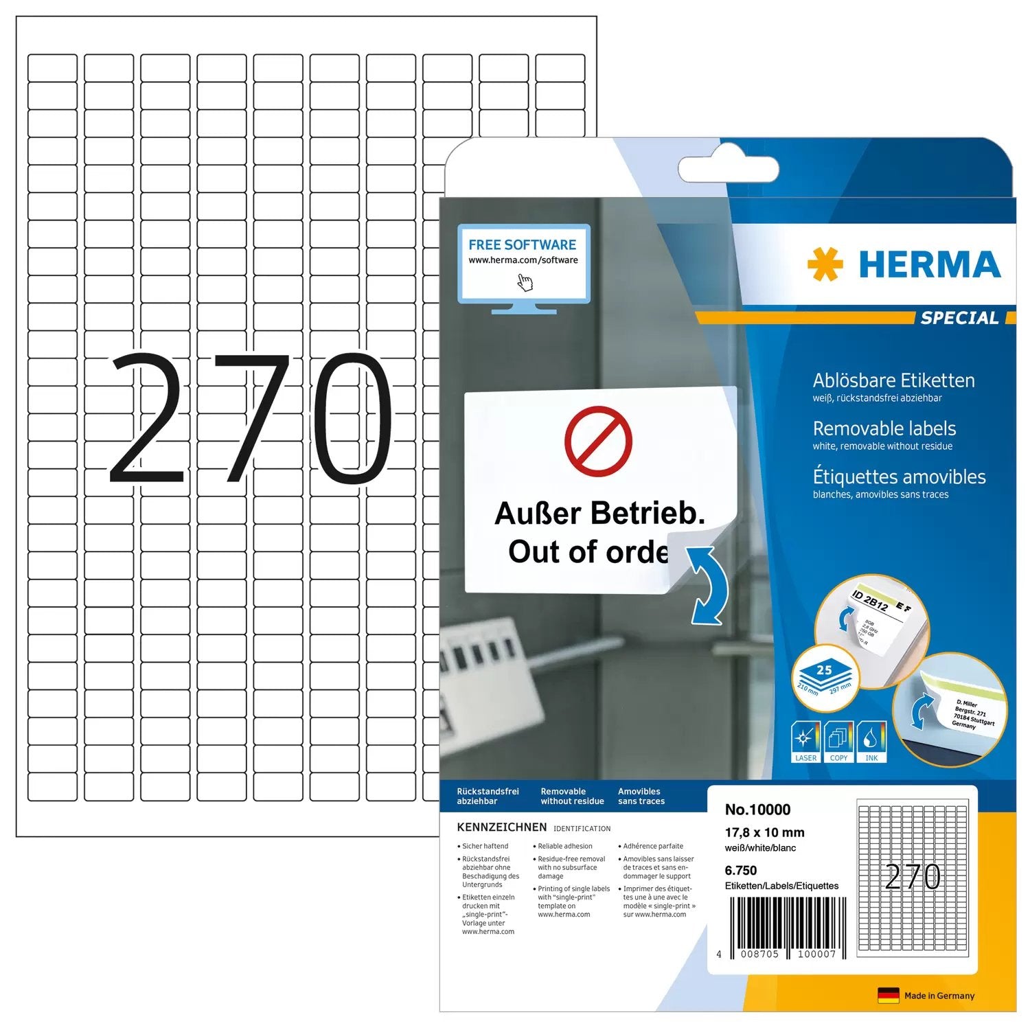 Herma Removable Labels 17,8x10 25 Sh. Din A4 6750 Pcs. 10000