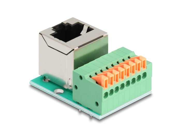 Rj45 Buchse 90° Gewinkelt Zu Terminalblock Mit Drucktaster Cat.5e