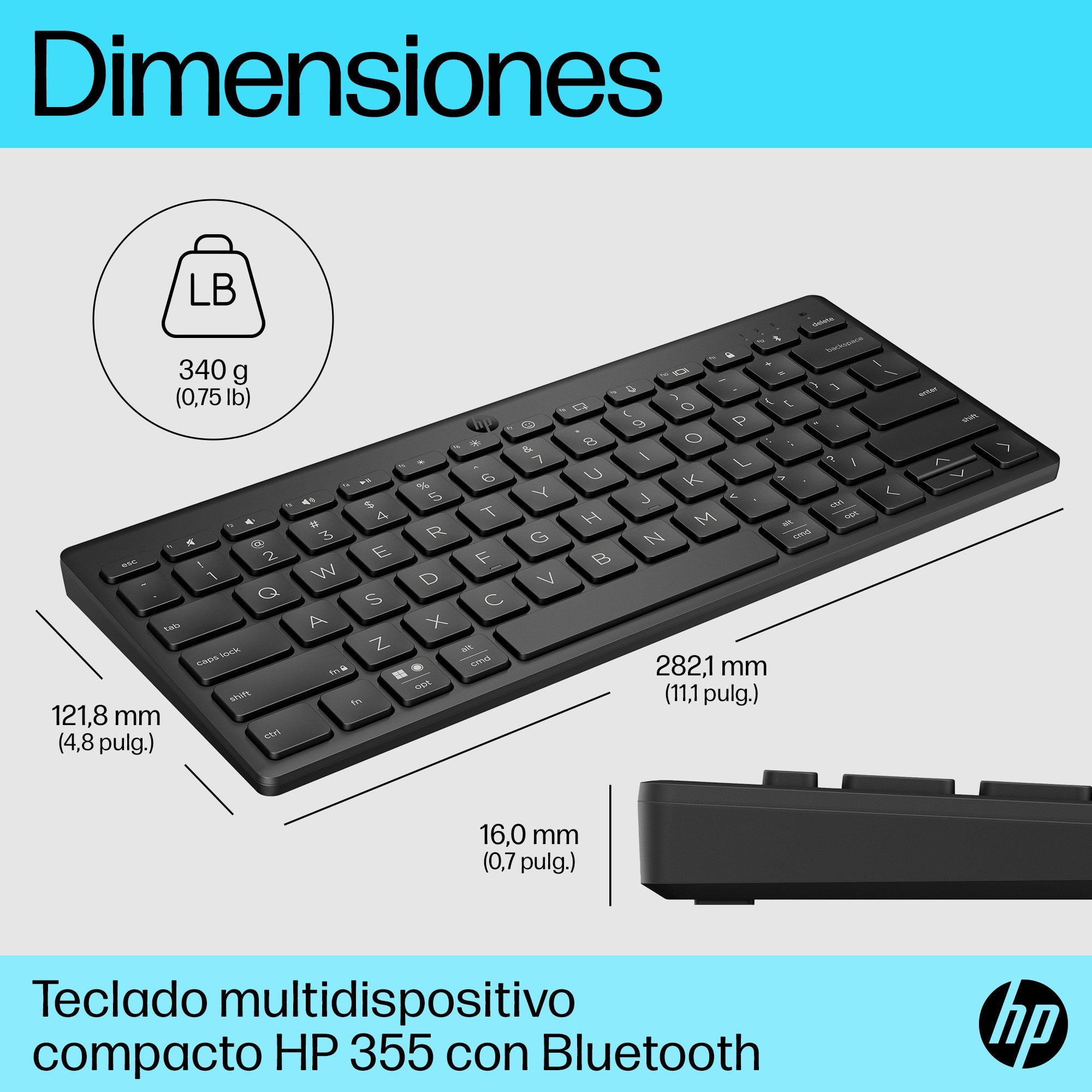 EAN 196548516308 - HP 355 Compact Multi-Device Keyboard teclado Hogar Negro imagen 5