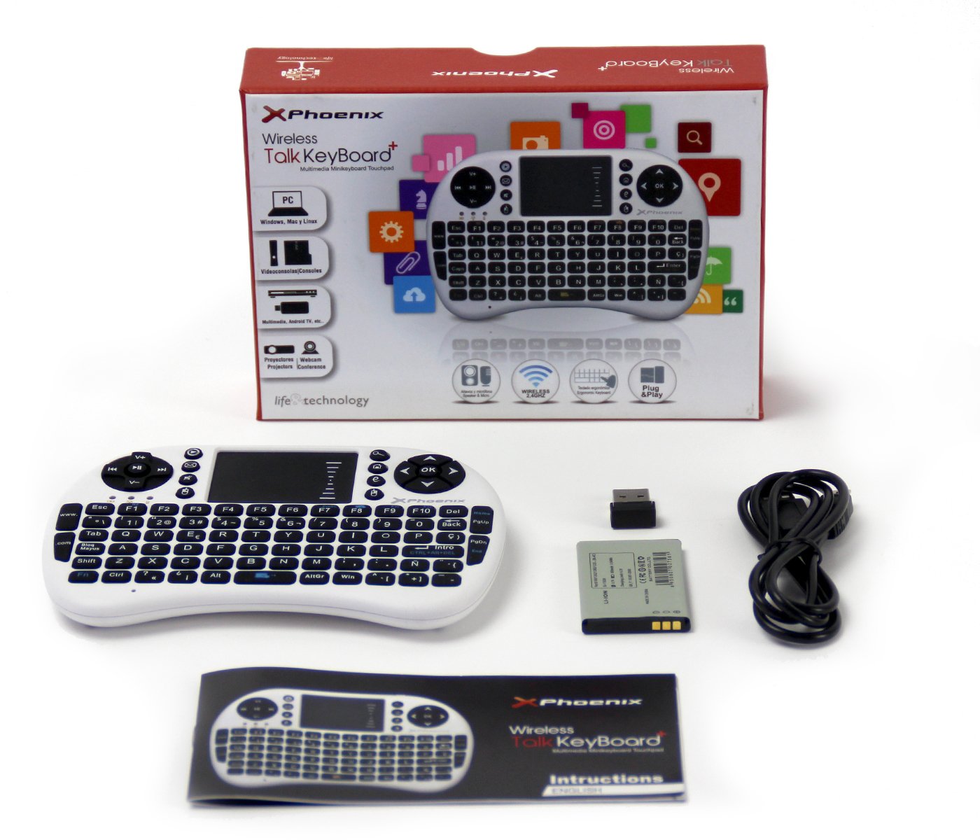 Mini Teclado Inalambrico Wireless 2.4ghz Phoenix Touchpad Multimedia Smart Tv / Tvbox / Android Tv / Color Blanco Y Negro