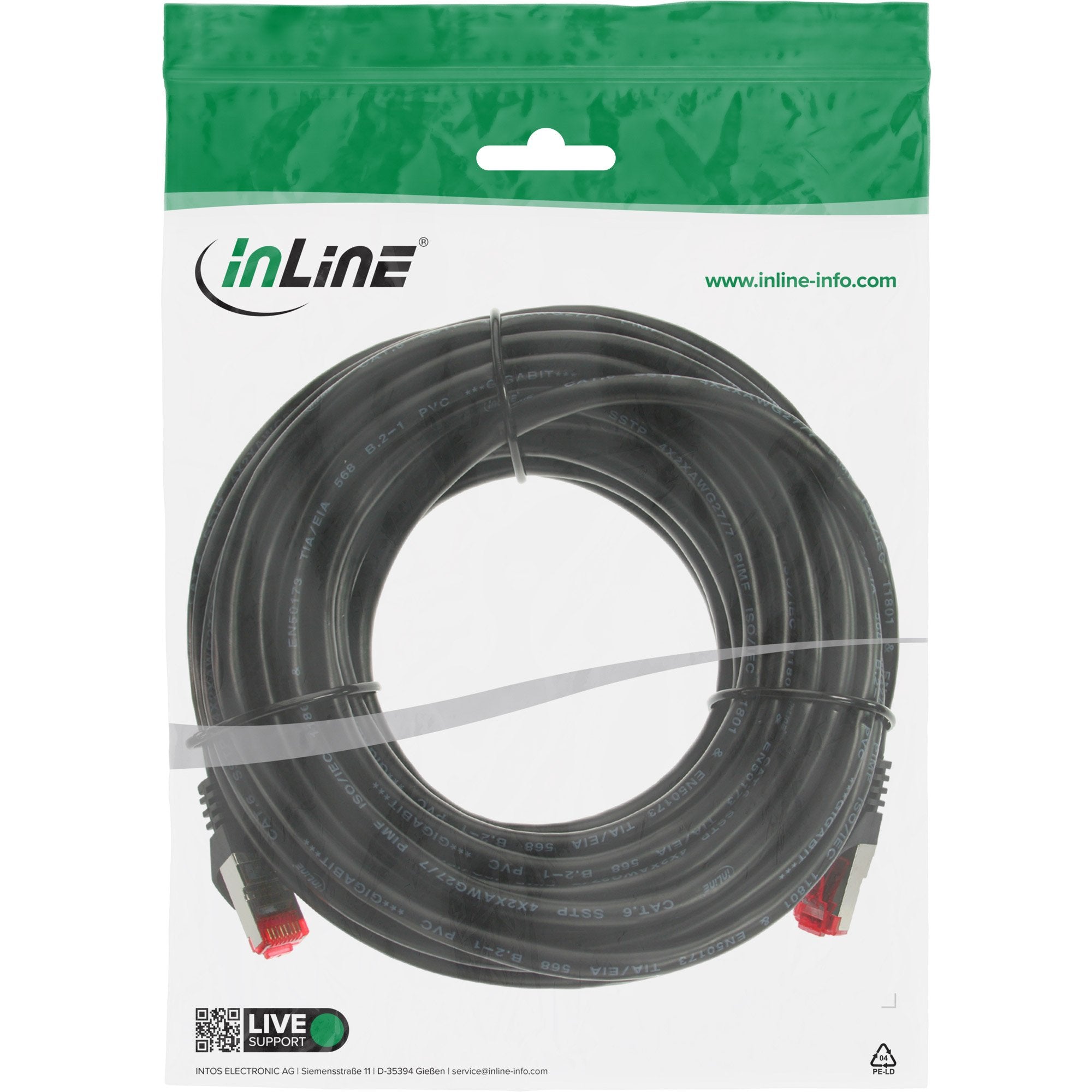 Inline® Cable De Red S/Ftp Pimf Cat.6 250mhz Pvc Copper Black 10m