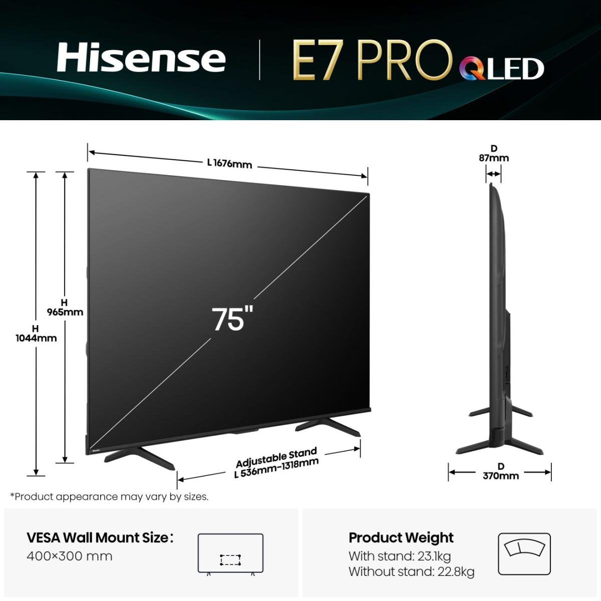EAN 6942351416885 - Hisense E7Q PRO 75E7Q PRO 190,5 cm (75") 4K Ultra HD Smart TV Wifi Negro 385 cd / m² imagen 2