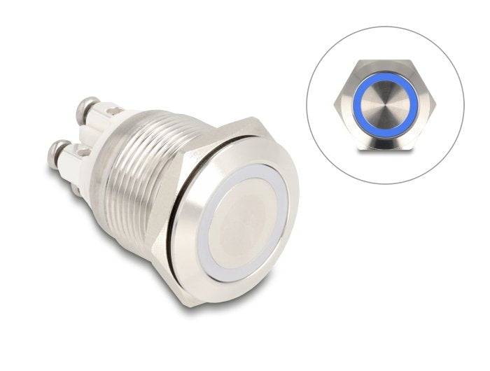 Drucktaster Zum Einbau 19 Mm 4 X Schraubklemme Led Blau