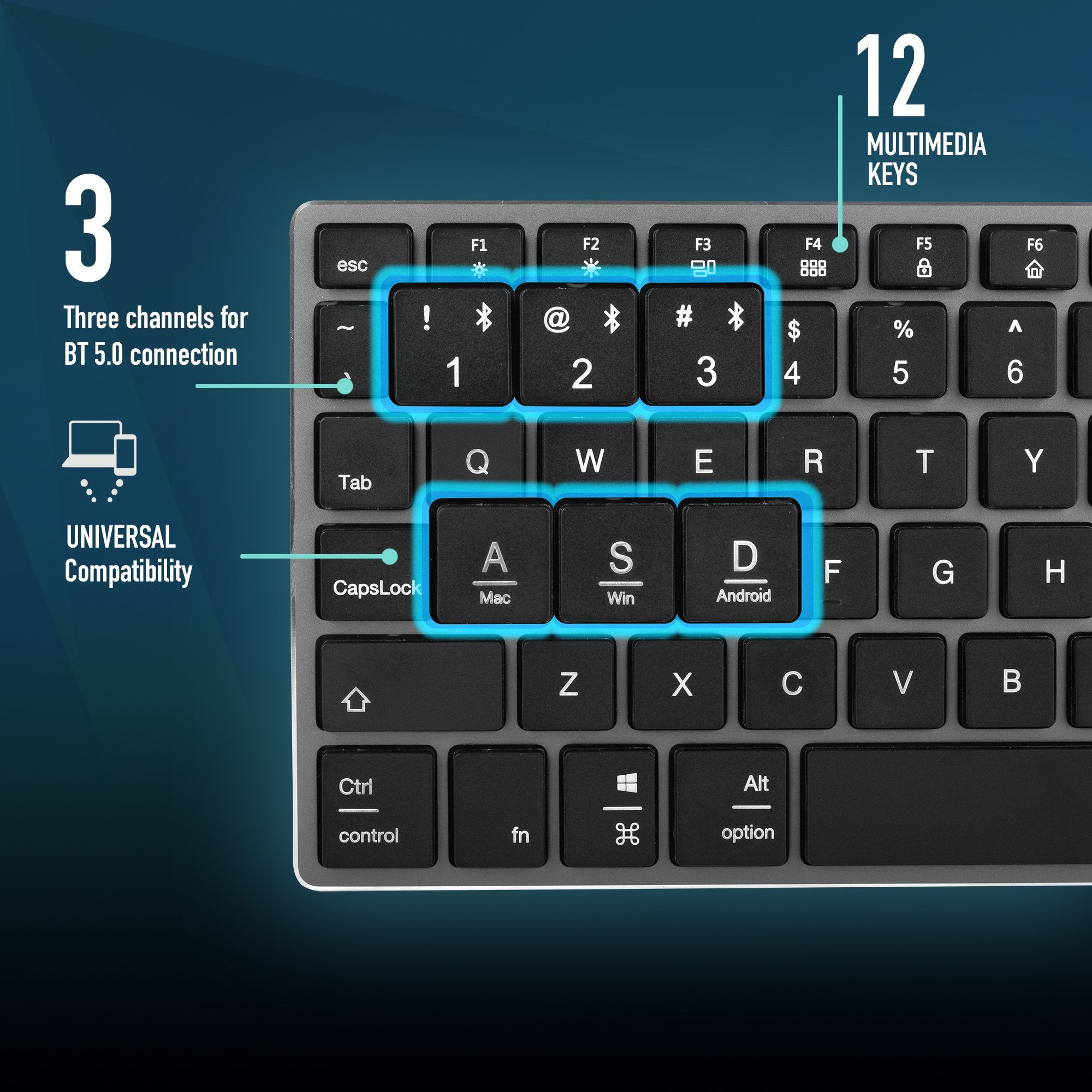 Teclado Frances Ngs Fortune-Bt Multidispositivo Inalambrico Usb Bluetooth - Layout - Silencioso - Teclas X-Type -