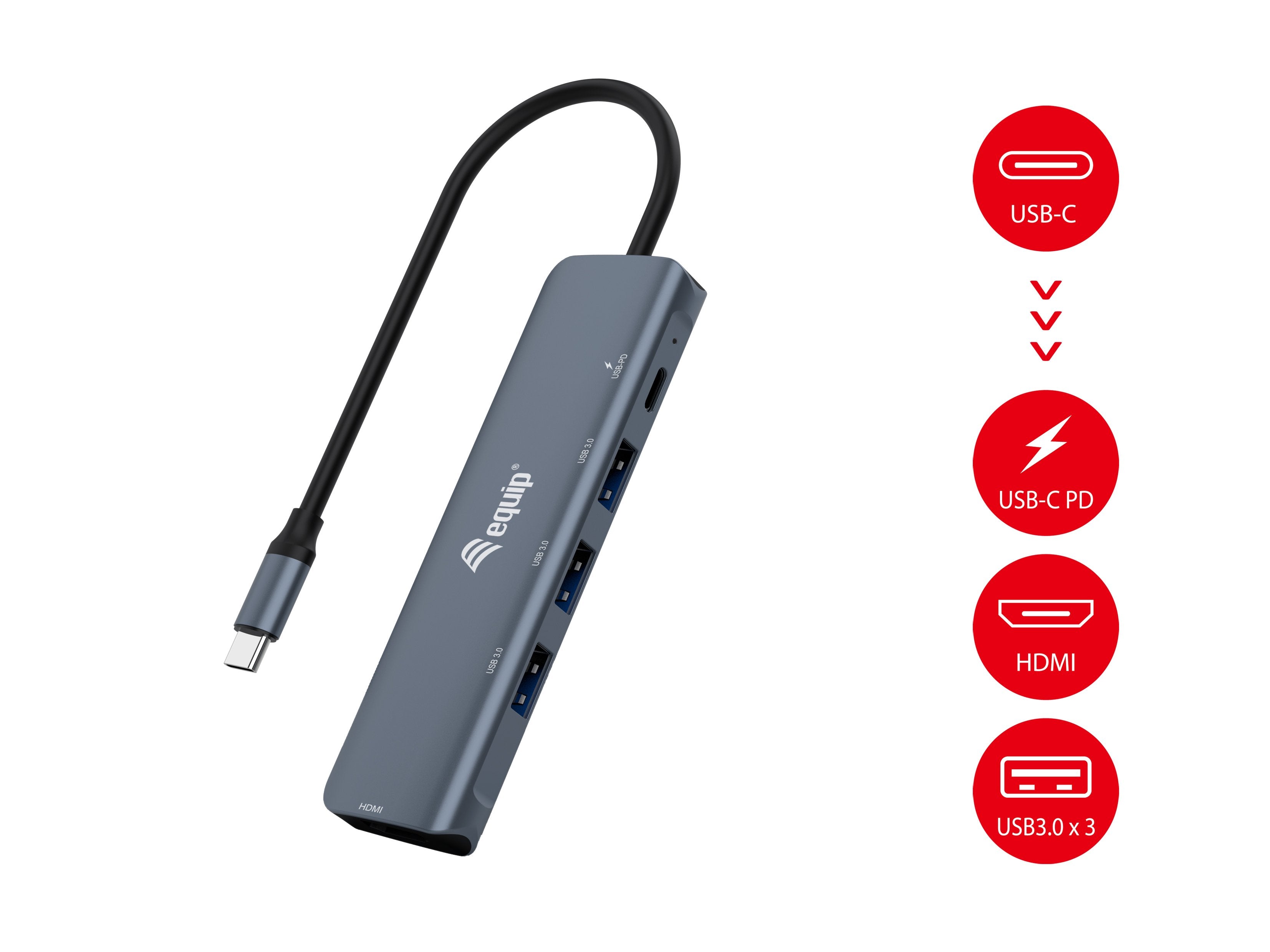 EAN 4015867228869 - Equip 133487 hub de interfaz USB 3.2 Gen 1 (3.1 Gen 1) Type-C 5000 Mbit/s Negro, Gris imagen 2