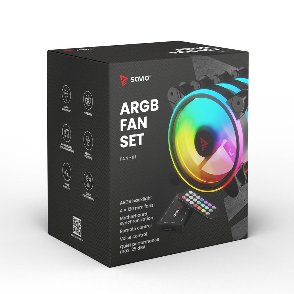 EAN 5901986047940 - Savio FAN-01 4-pack 120mm ARGB fan including controller and remote control Carcasa del ordenador Ventilad imagen 3
