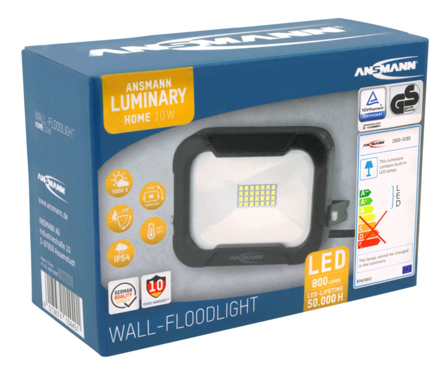 Ansmann Wfl800 10w / 800lm Luminaria Led Foco De Pared