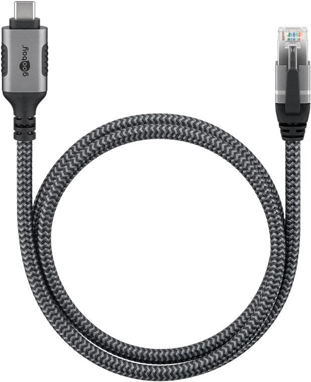 Goobay Cable Ethernet Usb-C 3.2 Gen1 Macho > Rj-45 Macho, Lan Negro/Plateado, 10 Metros 70754