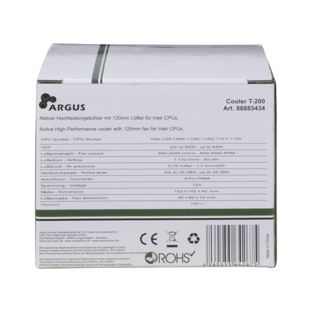 EAN 4260455642675 - Dynatron Argus T-200 Procesador Enfriador 8 cm Negro, Naranja imagen 3