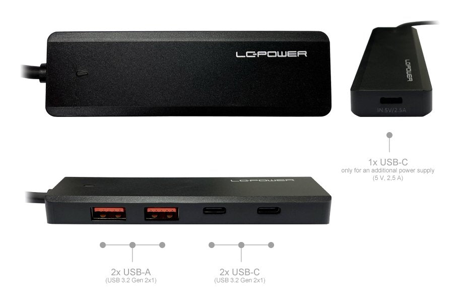Lc-Power Lc-Hub-U3-4-C 2xusba 1xusb-C Black Retail