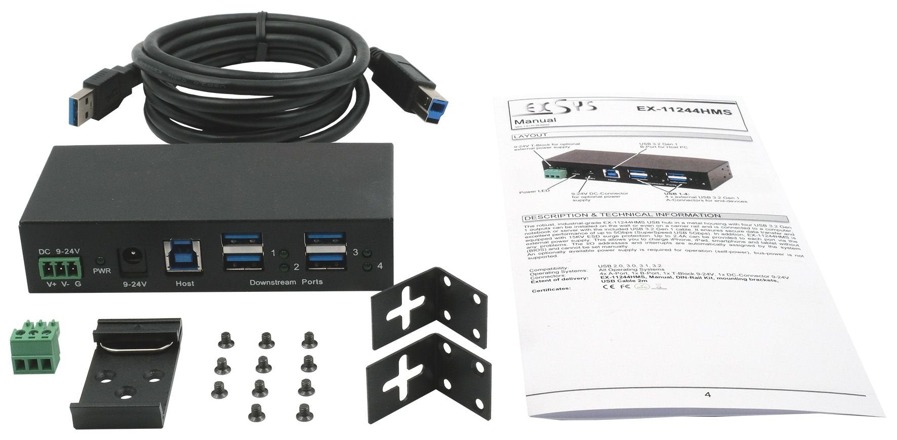 EAN 4718359112447 - EXSYS EX-11244HMS hub de interfaz USB 3.2 Gen 1 (3.1 Gen 1) Type-B 5000 Mbit/s Negro imagen 5