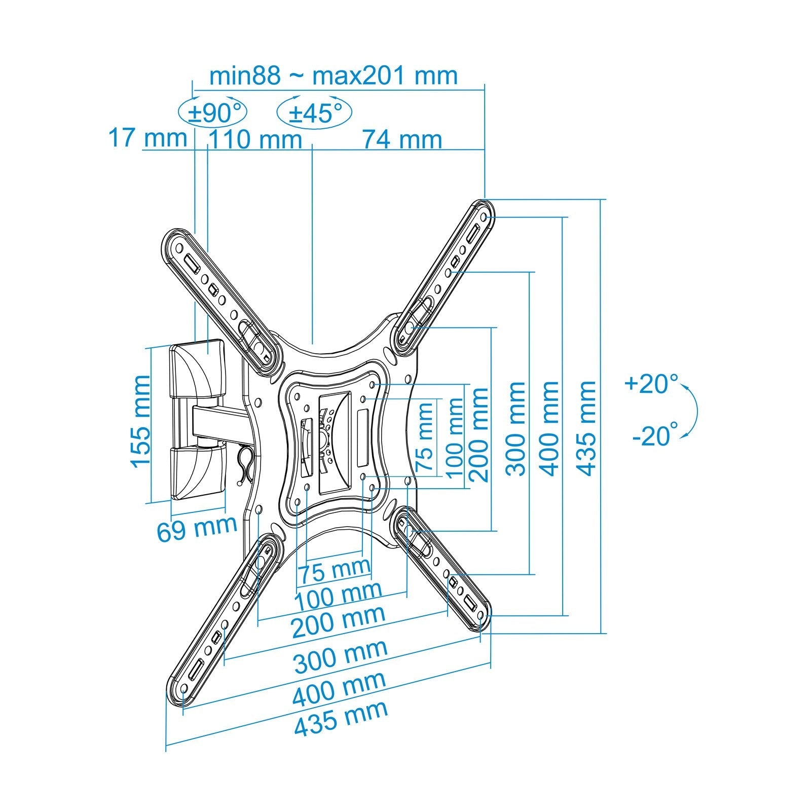 Tooq Soporte De Pared Con Brazo Para Tv De 23"-55" - Giratorio E Inclinable - Gestion De Cables - Peso Max 30kg - Vesa