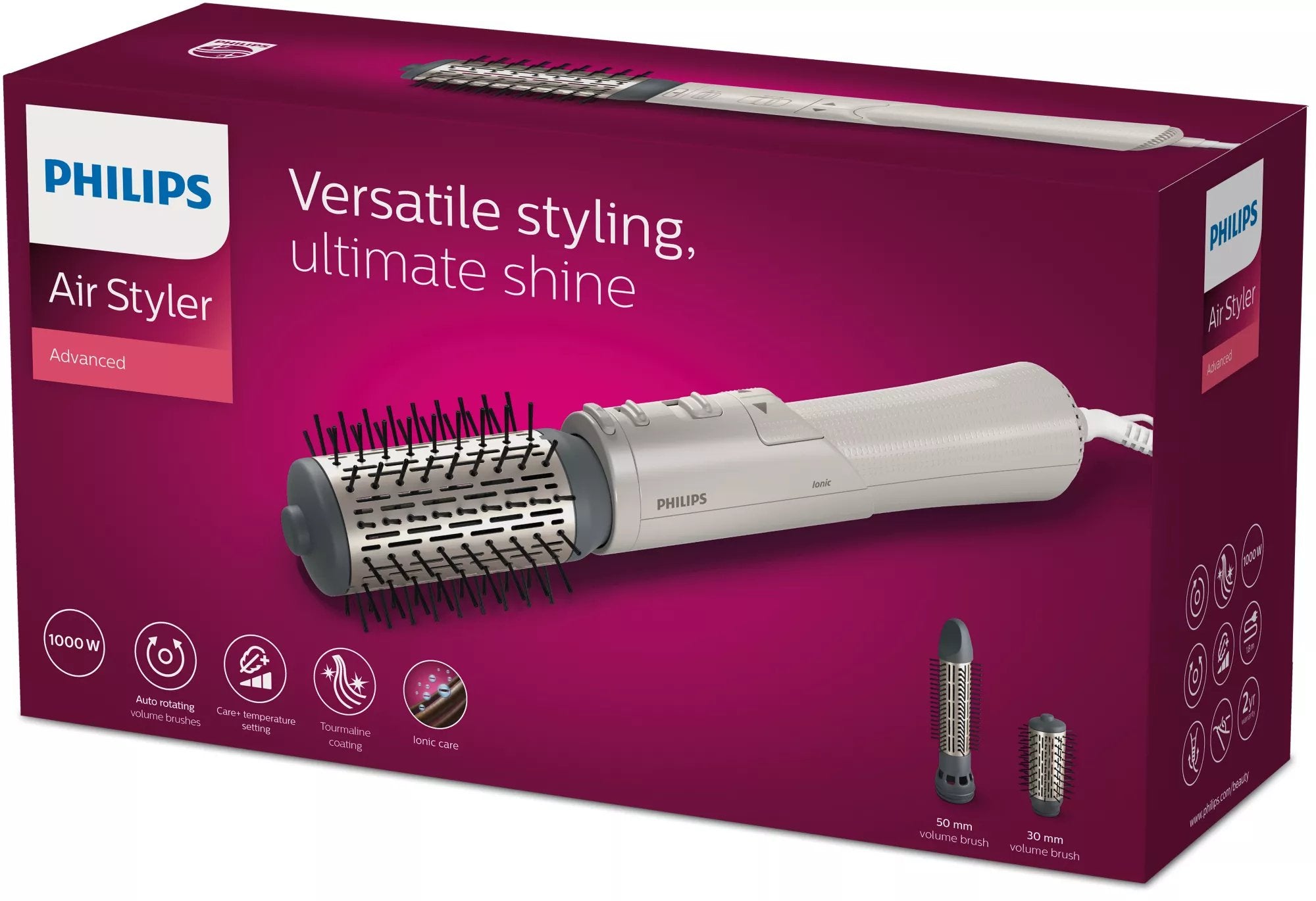 EAN 8720689003872 - Philips 7000 series BHA710/00 Utensilio de peinado Cepillo de aire caliente Caliente Plata 1000 W 1,8 m imagen 2
