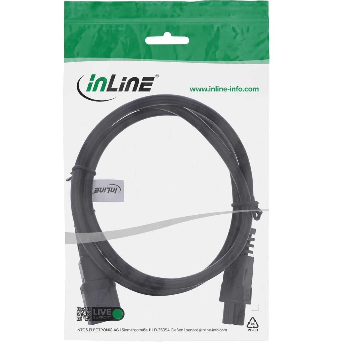 Inline® Power Cable, C14 Socket A C5 Connector, Negro, 1m
