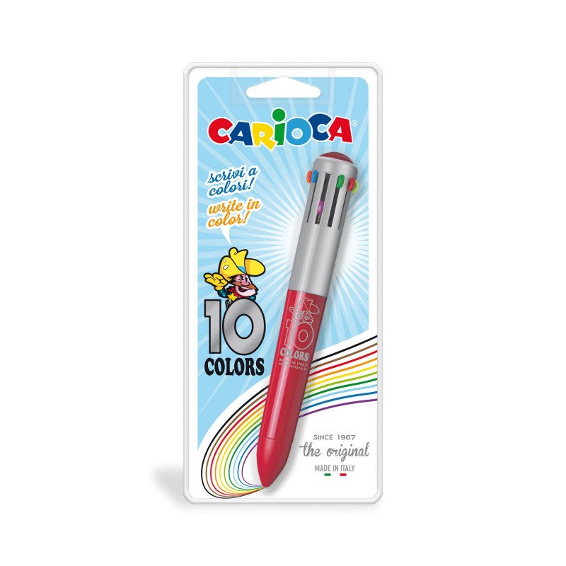 Carioca Boligrafo De 10 Colores Vintage - Boligrafo Con Punta De Esfera Automatico - 10 Colores En Un Solo Boligrafo -