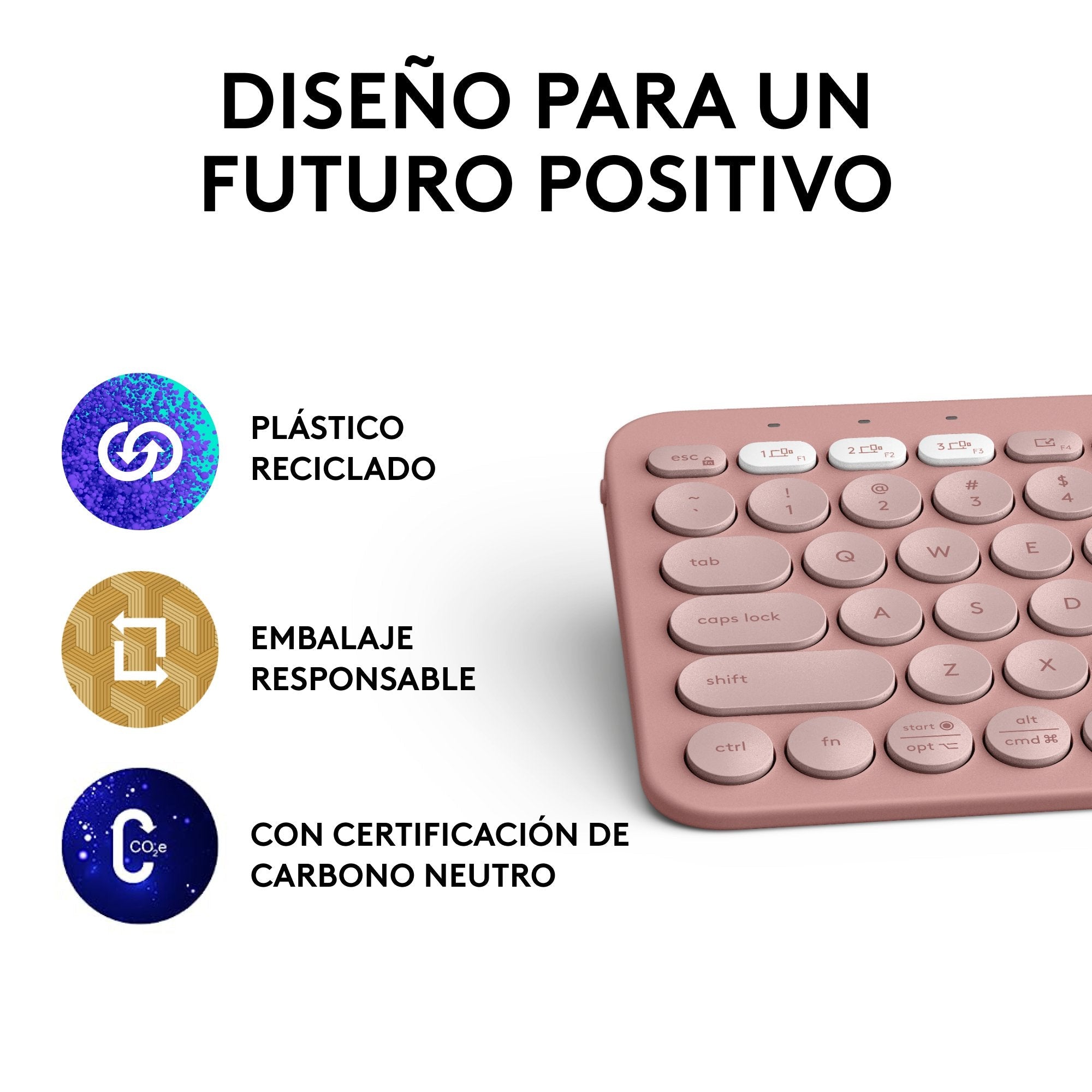 Teclado Español Logitech Pebble Keys 2 K380s Rf Wireless + Bluetooth Qwerty Rosa