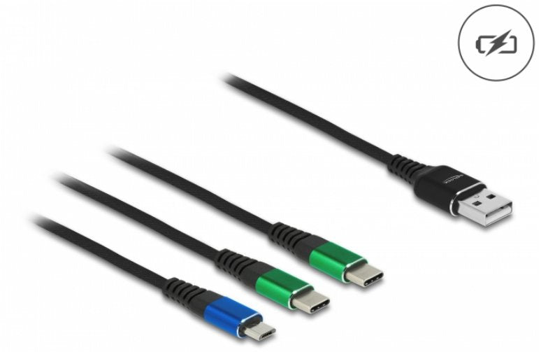 Delock Usb Ladecable 3 In 1 Typ-A Zu Micro Usb 2 X Usb Type-C 1 M