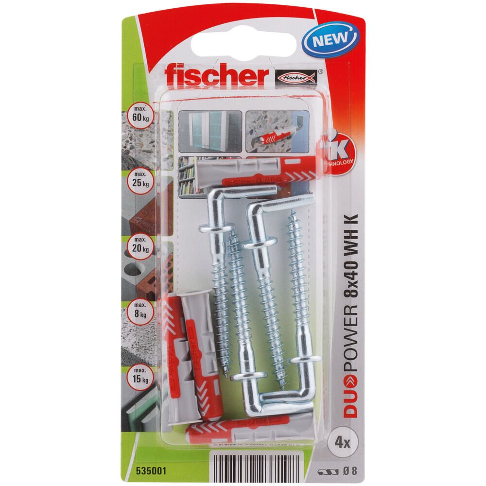 EAN 4048962237108 - Fischer 535001 tornillo de anclaje y taco 4 pieza(s) Juego de enchufes de pared y tornillos 40 mm imagen 1