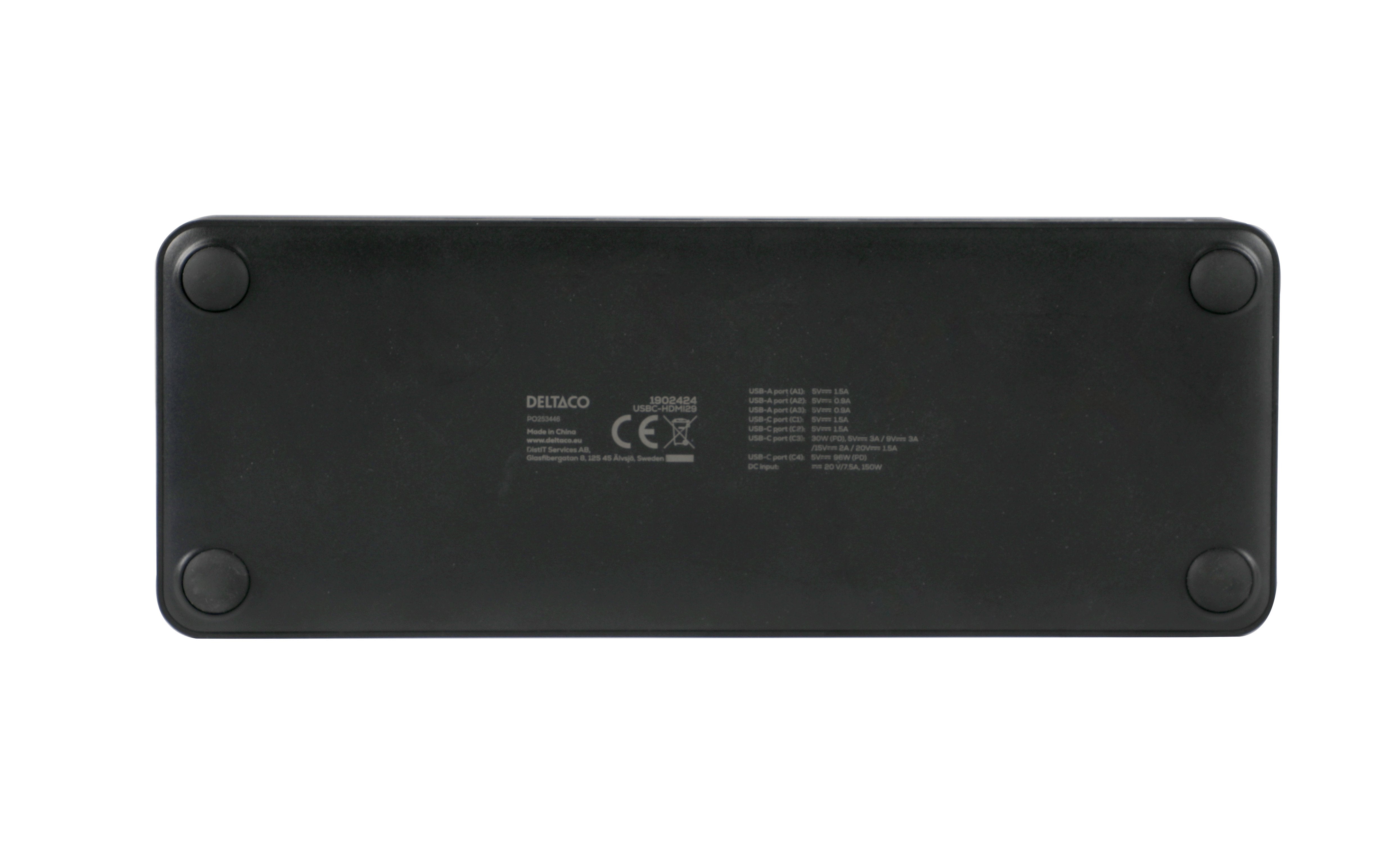 Deltaco Usb-C Dockingstation 2xhdmi/Dp/Usb/Rj45/Sd 96w