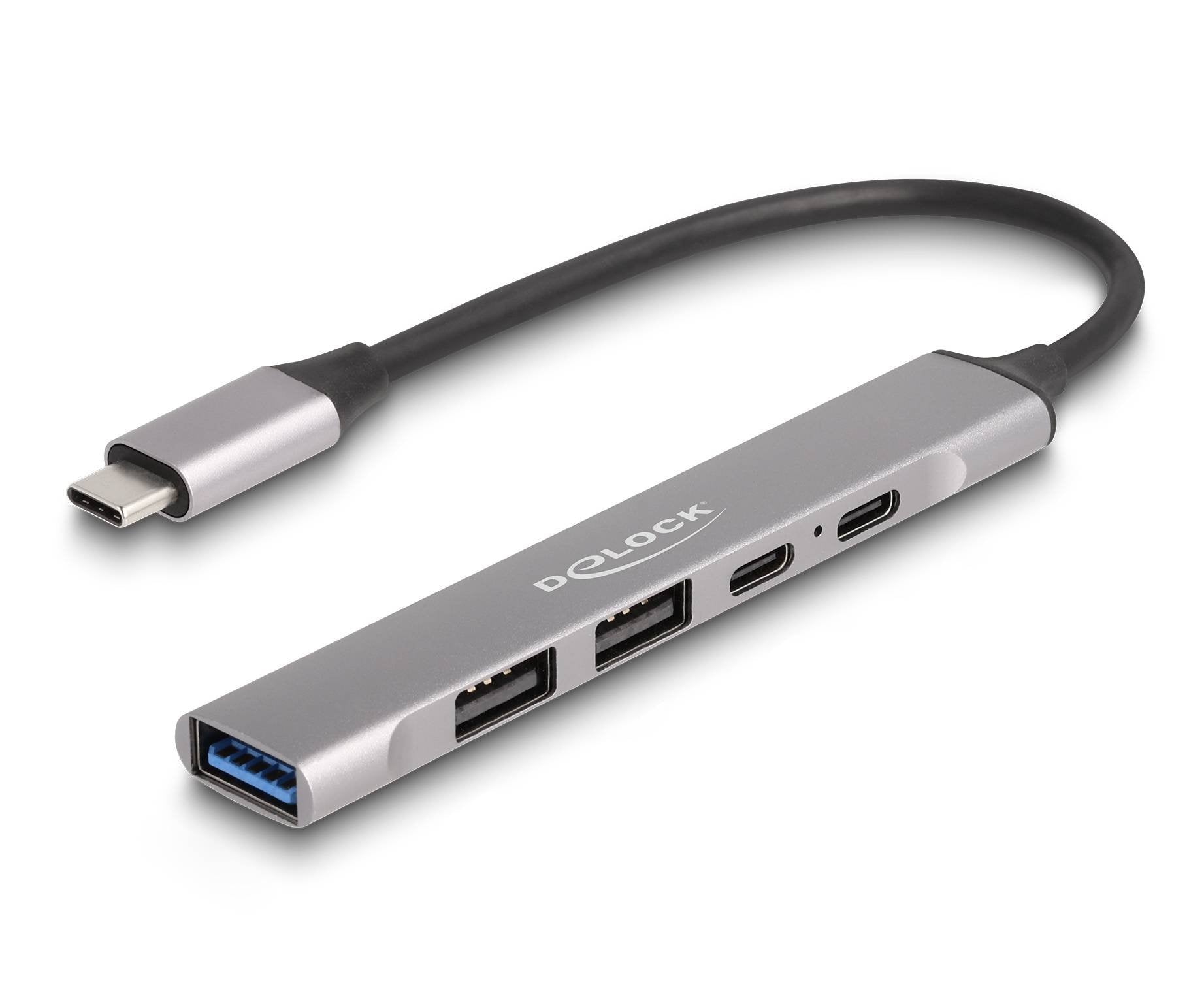 Delock 4 Port Slim Usb Tipo-C Hub Con 1 X Usb 10 Gbps Typ-A + 2 X Usb 2.0 Typ-A