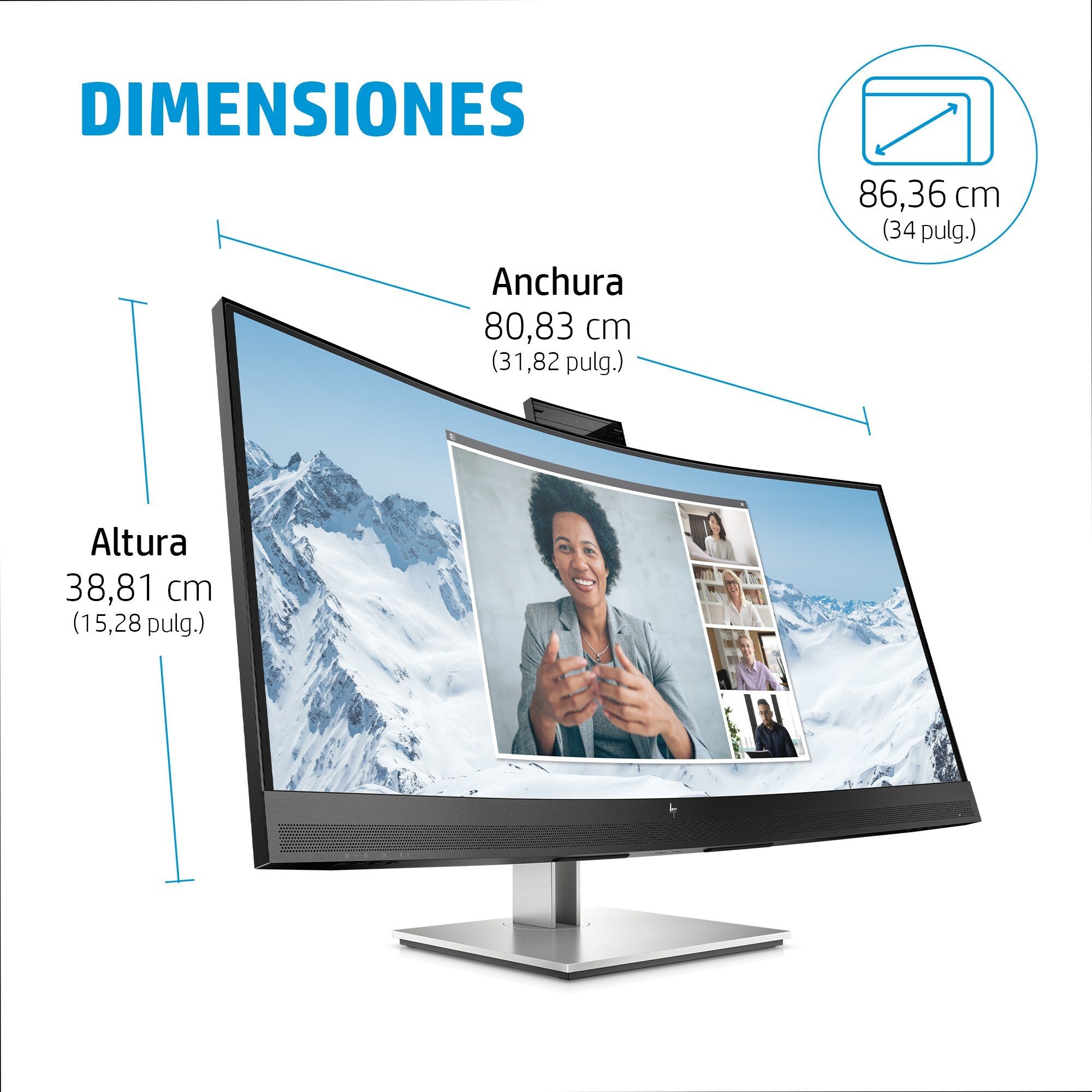 EAN 0195908729778 - HP E34m G4 WQHD Curved USB-C Conferencing Monitor pantalla para PC 86,4 cm (34") 3440 x 1440 Pixeles Wide imagen 12