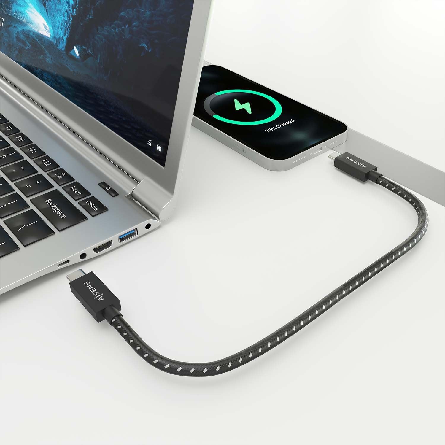 Aisens Cable Usb4 Gen3x2 Aluminio 40gbps 8k@60hz 5a 48v 240w E-Mark, Tipo Usb-C/M-Usb-C/M, Negro, 0.5m