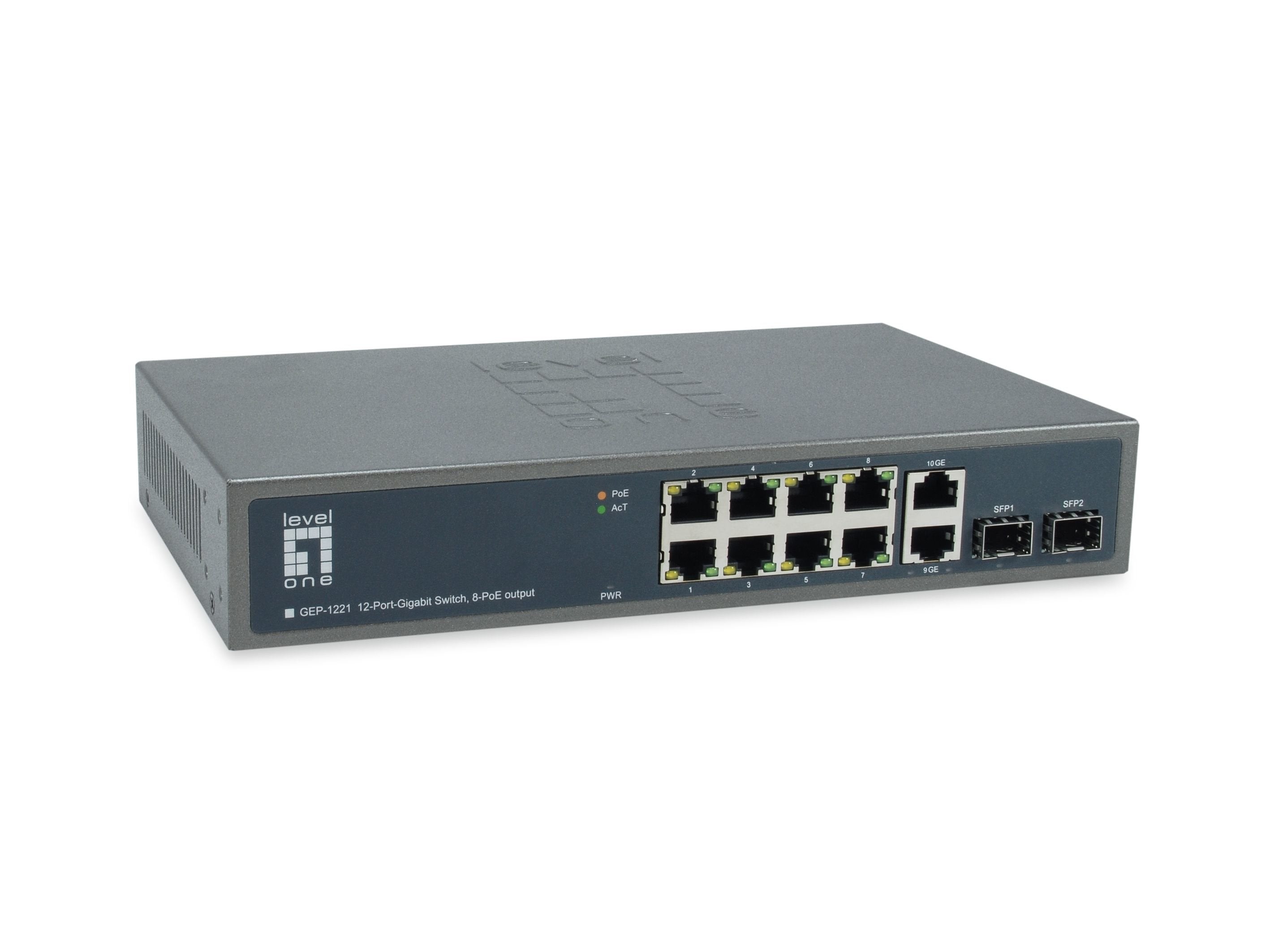 Conmutador Levelone 10x Ge Gep-1221 2xgsfp 19" 150w 8xpoe+