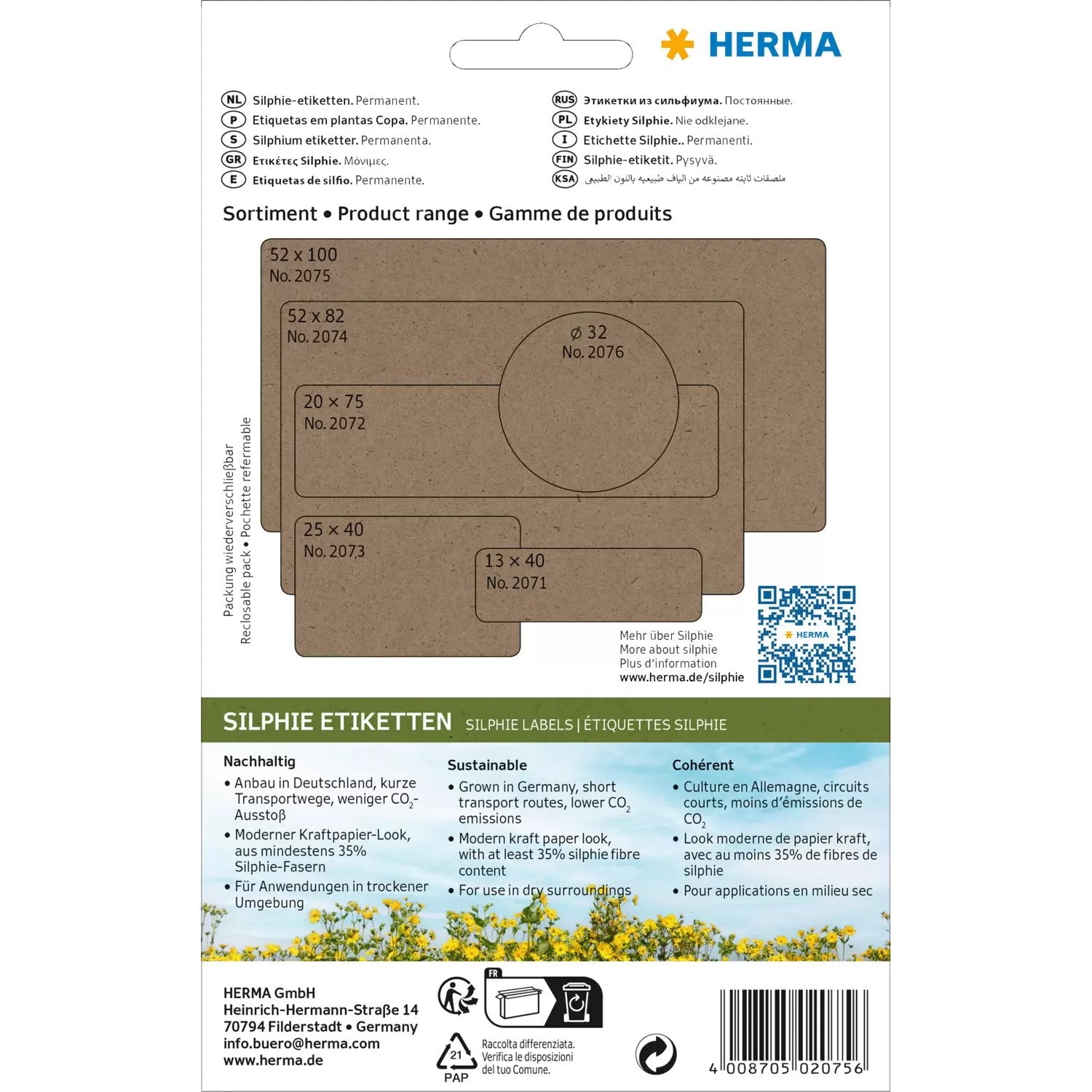 EAN 4008705020756 - HERMA 2075 etiqueta autoadhesiva Rectángulo redondeado Permanente Marrón 72 pieza(s) imagen 2