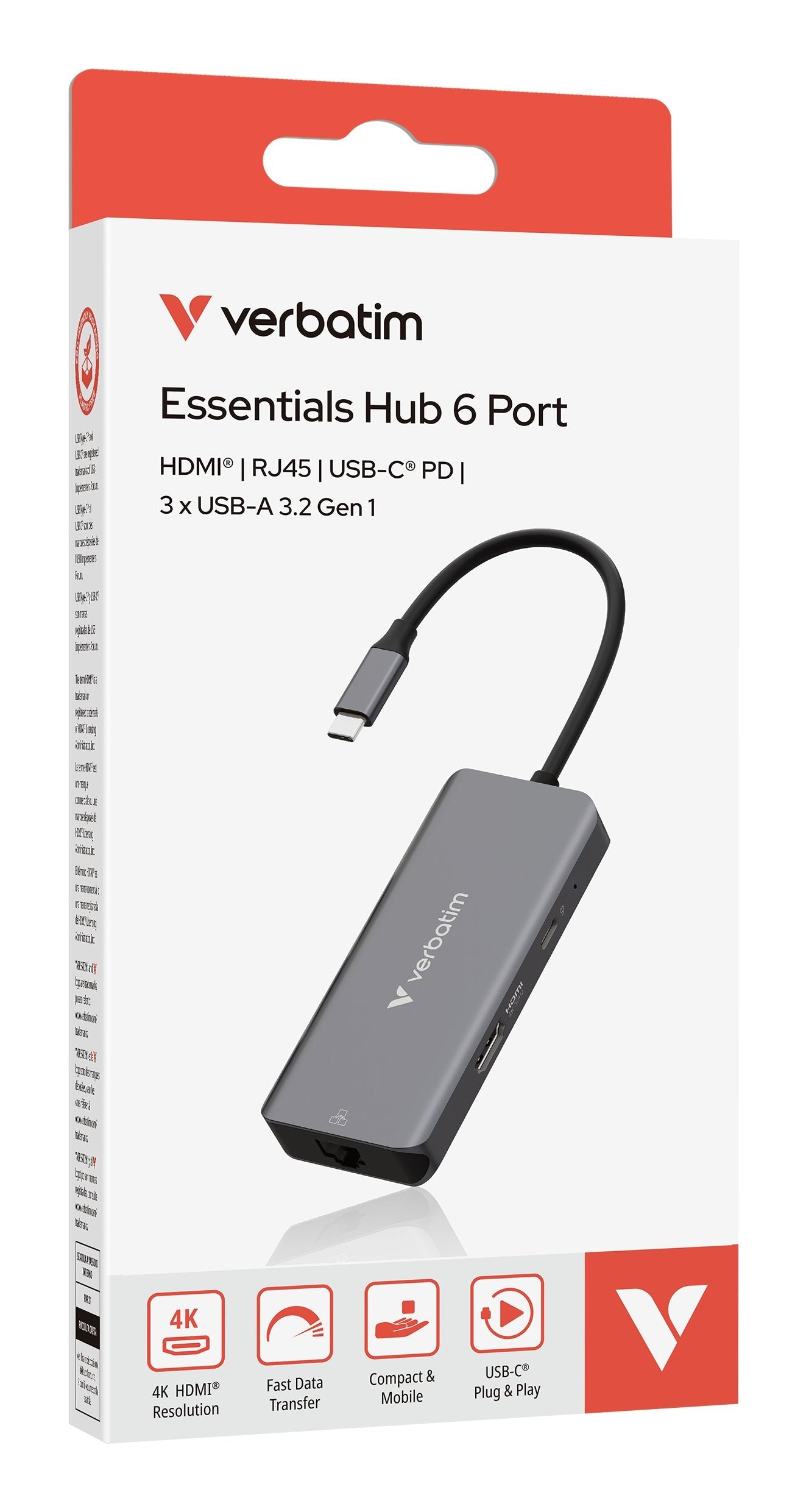 Verbatim Usb-C Essentials Multi- Port Hub 6 Port With Rj45 32157
