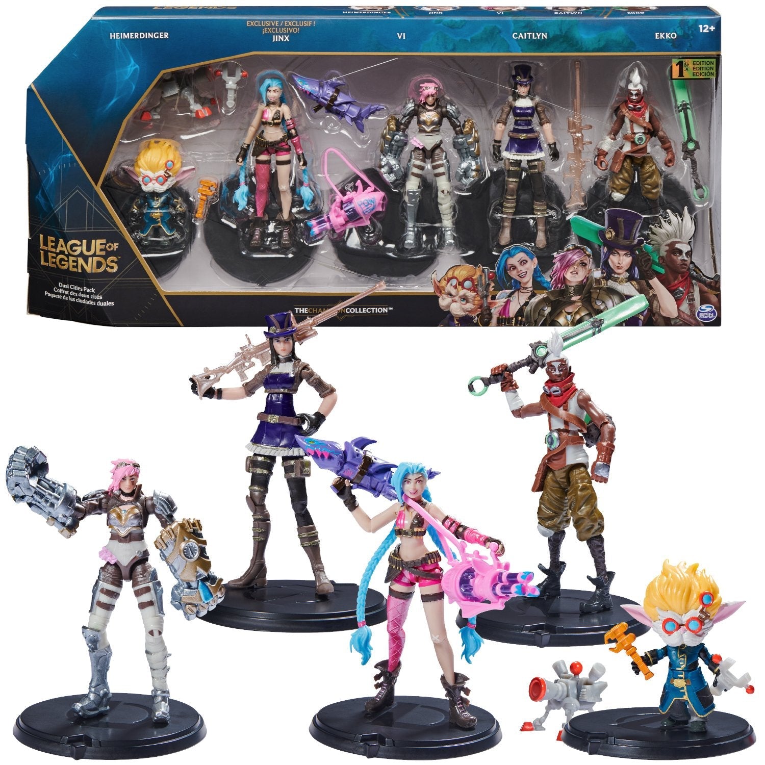 Spin Master League Of Legends - Paquete De 5 Figuras De Acción De 10 Cm (Vi, Caitlyn, Ekko, Heimerdinger Y Jinx Exclusivo) Cada Una Con Accesorios Y Base De Exhibición, Figura De Juego 6062218