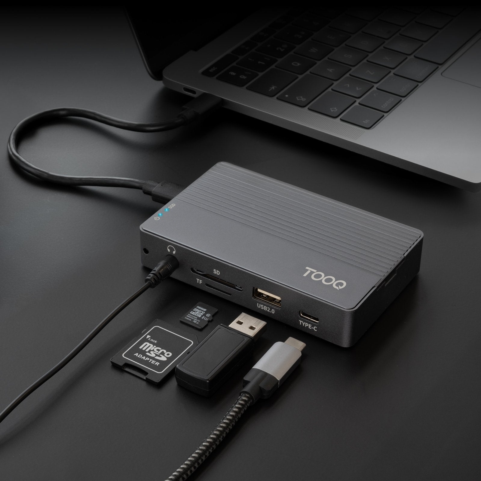Docking Usb Tipo-C Tooq Tqe-2242g Ranura Ssd M.2 1xhdmi 1xrj45 1xusb 1xusb Tipo-C 1xlector Tarjetas 1x Jack 3.5 1xusb Tipo-C Pd