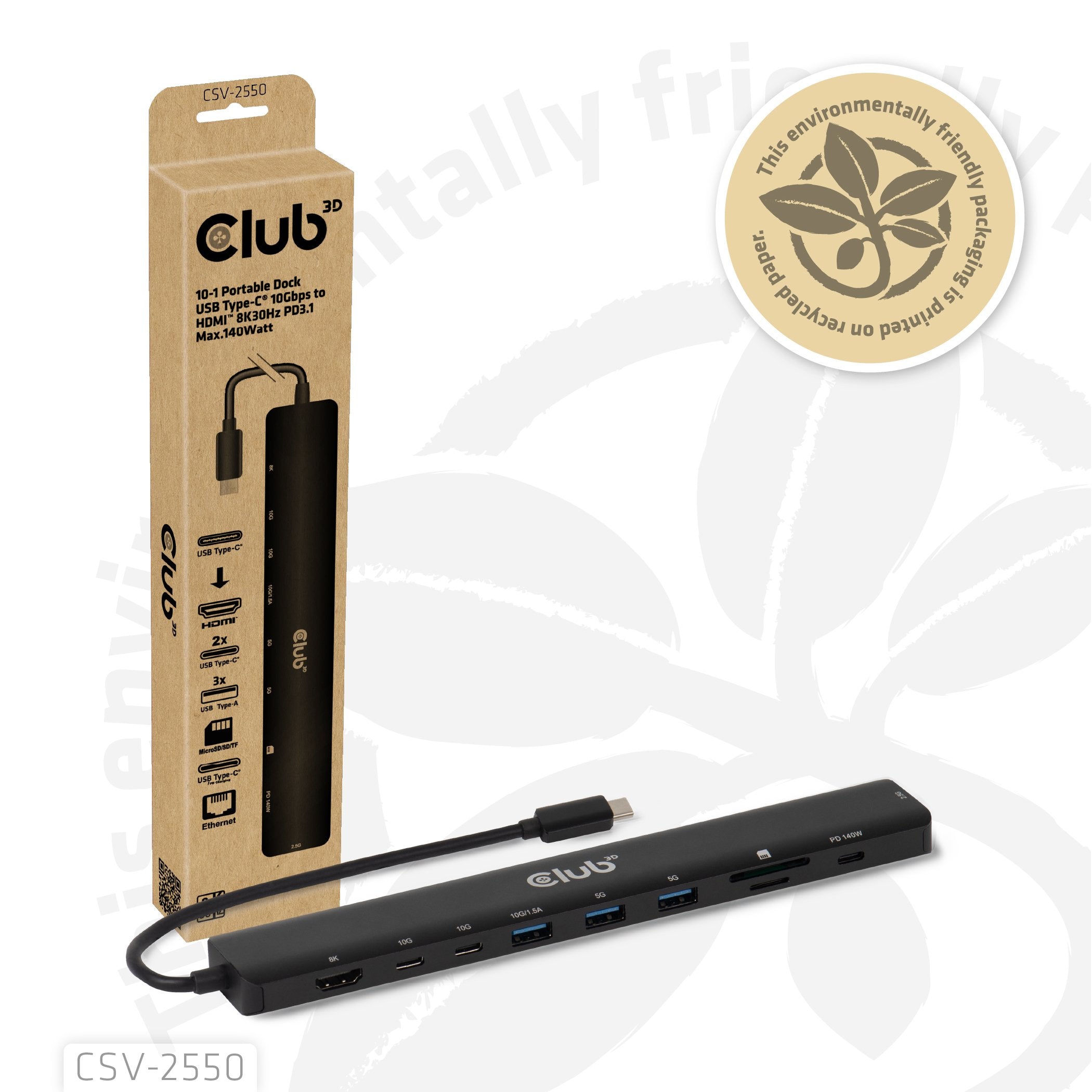 Club3d Tragbare Docking Usb-C ->2xusb-C 3xusb-A Hdmi Sd 140w Retail
