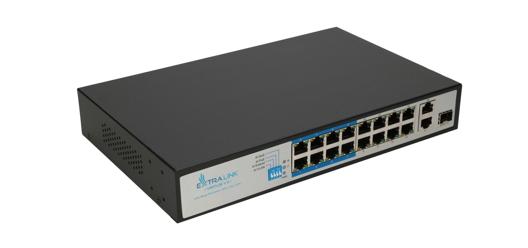 Extralink Ex.16101 Virtus V3 Switch Poe 16x 100mb/S Poe/Poe+ 2x Gigabit Rj45 + 1x Sfp Poe Budget 150w