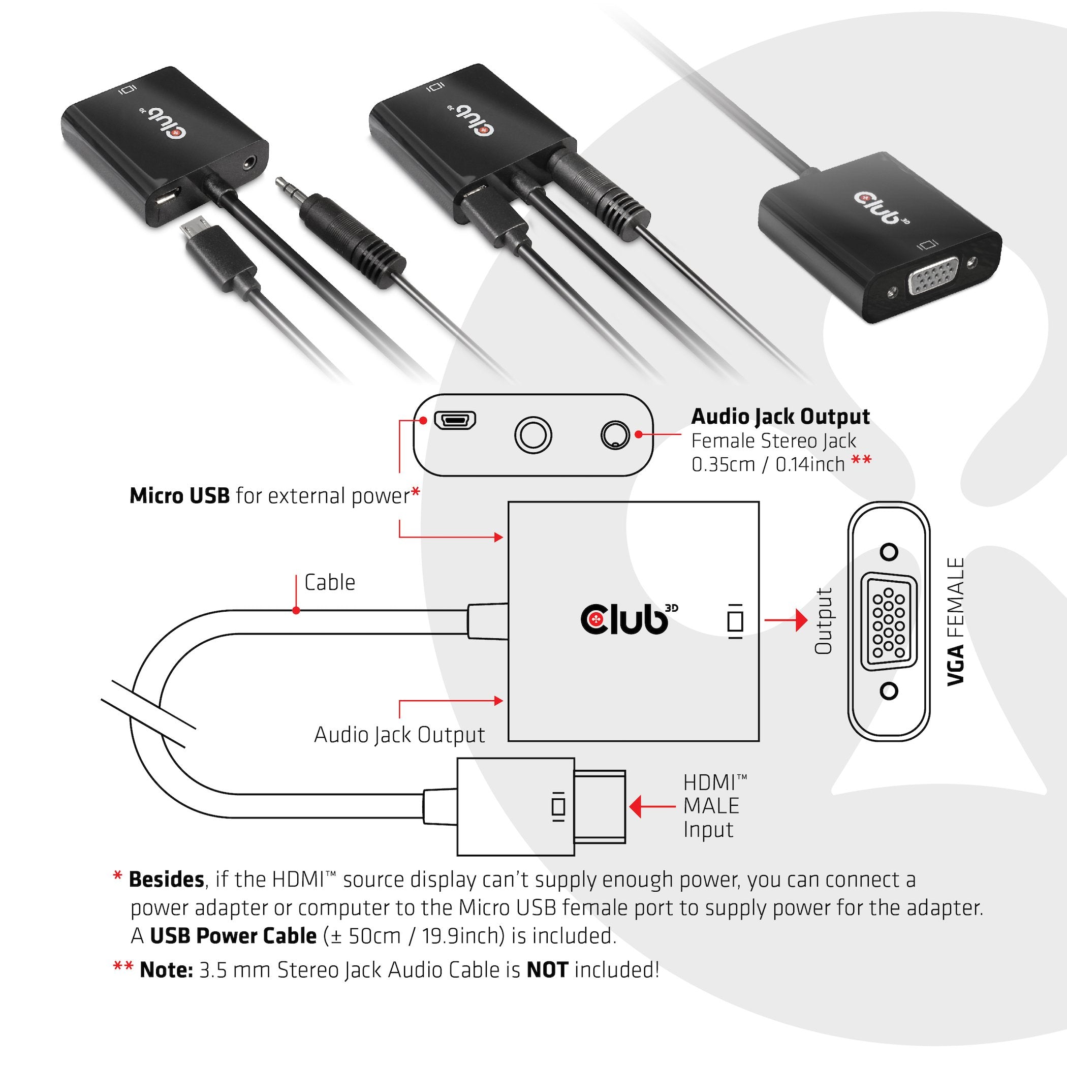 EAN 8719214471668 - CLUB3D CAC-1302 adaptador de cable de vídeo 0,5 m HDMI tipo A (Estándar) VGA (D-Sub) Negro imagen 6