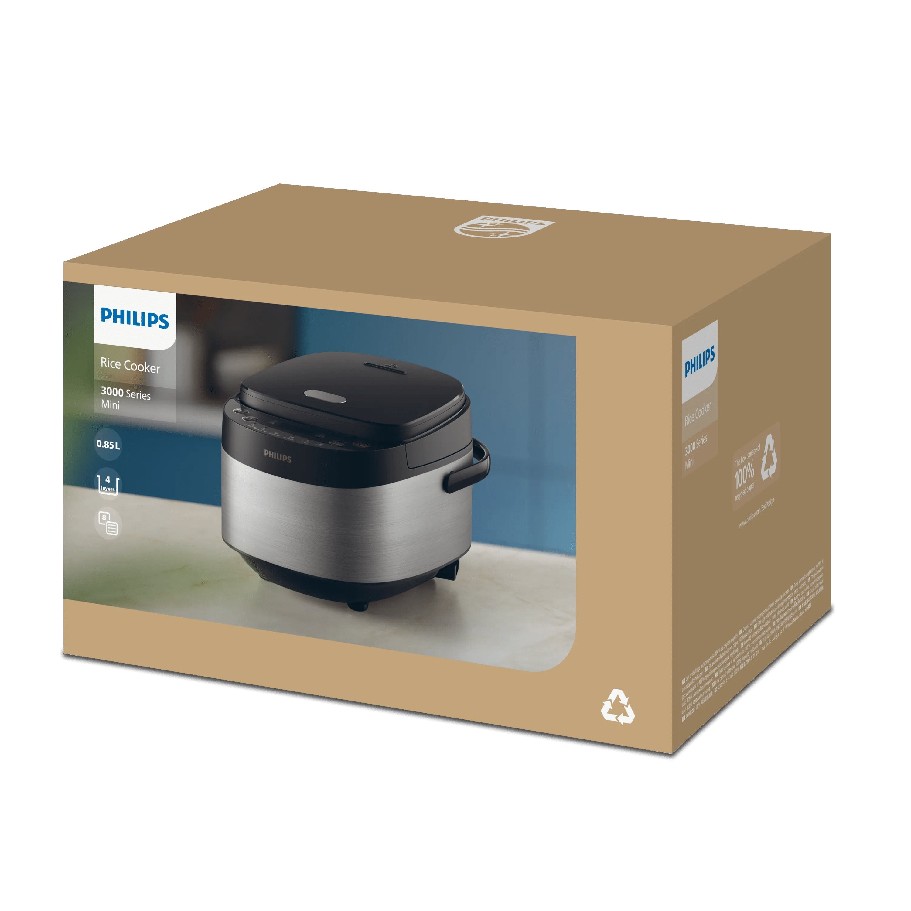 EAN 8720389055300 - Philips HD3093/80 arrocera 0,85 L 653 W Negro, Plata imagen 4