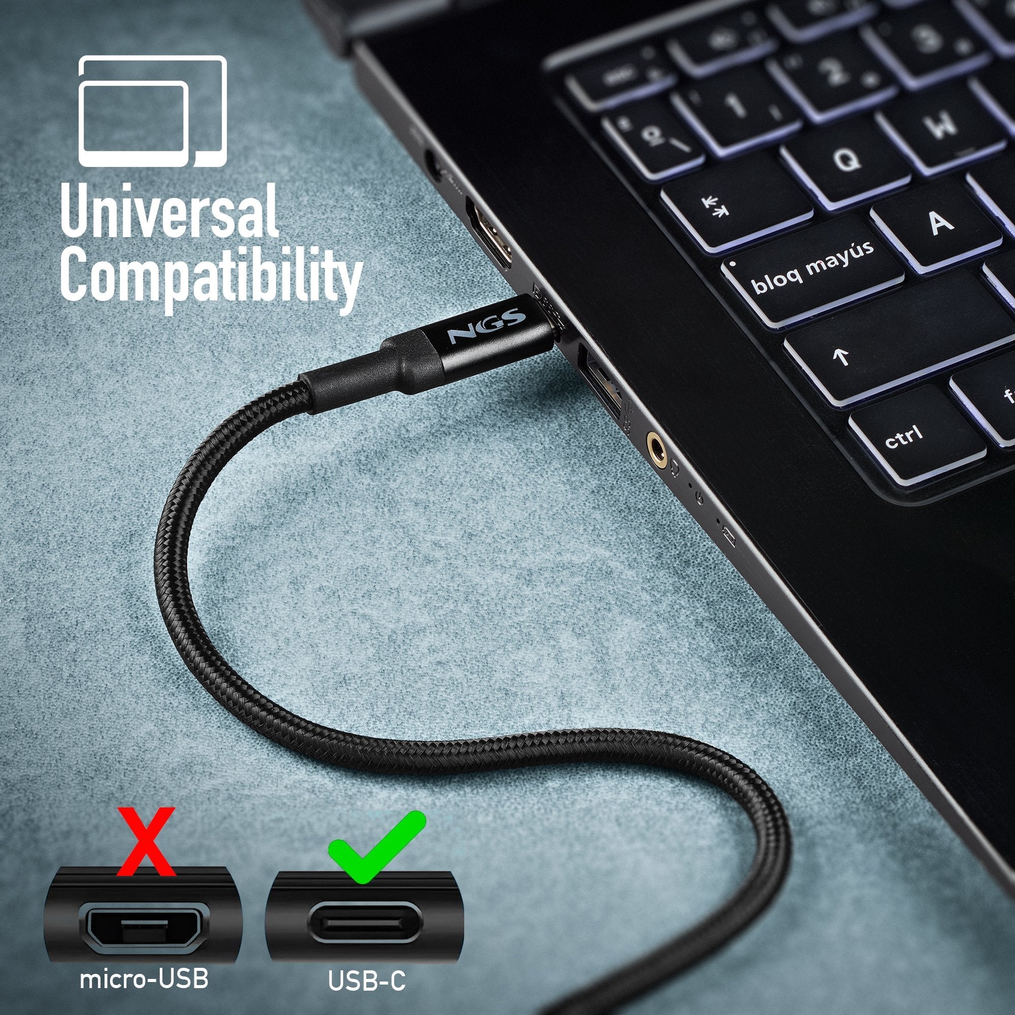 EAN 8435430625851 - NGS KNOT 65W-3 cable USB USB 2.0 3 m USB C Negro imagen 9