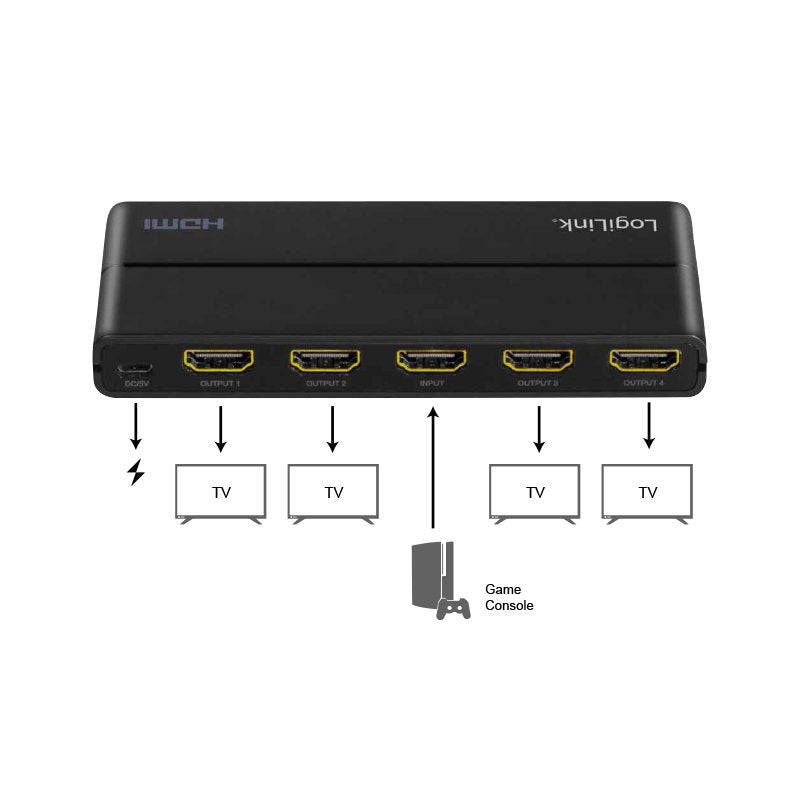 Divisor Hdmi Logilink 1x4 Puerto, 4k / 60hz, Downscaler, Negro.