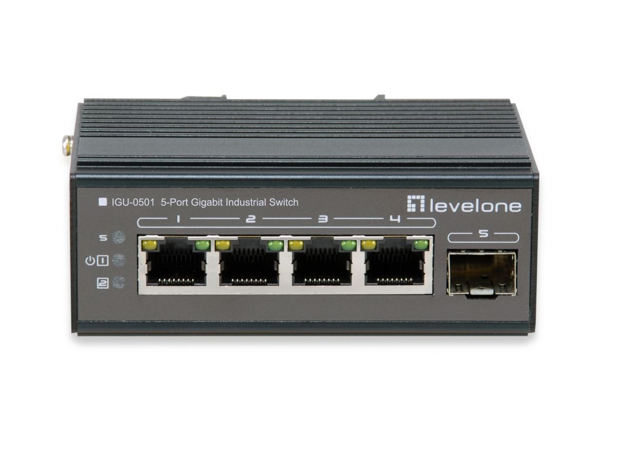 Switch Levelone 5 Puertos Gigabit Poe En Carril Din, -30 ° C A 65 ° C