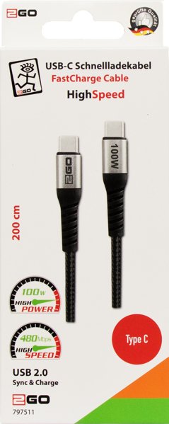 Cable 2go 797511 Usb 2.0 2 M Usb C Negro, Plata