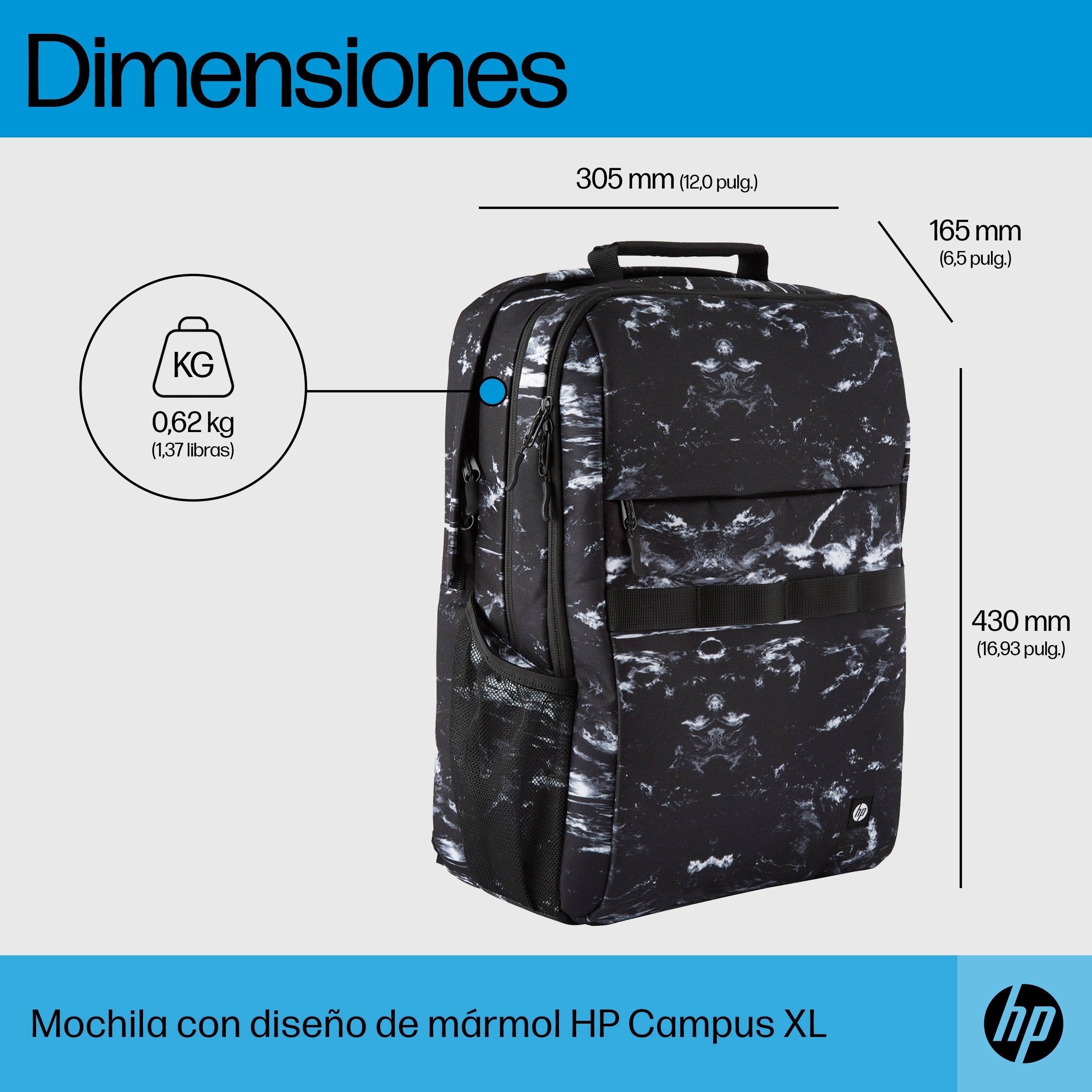 EAN 0197192501252 - HP Campus XL Marble Stone Backpack mochila Mochila informal Negro, Gris Poliéster, Poliespuma imagen 5