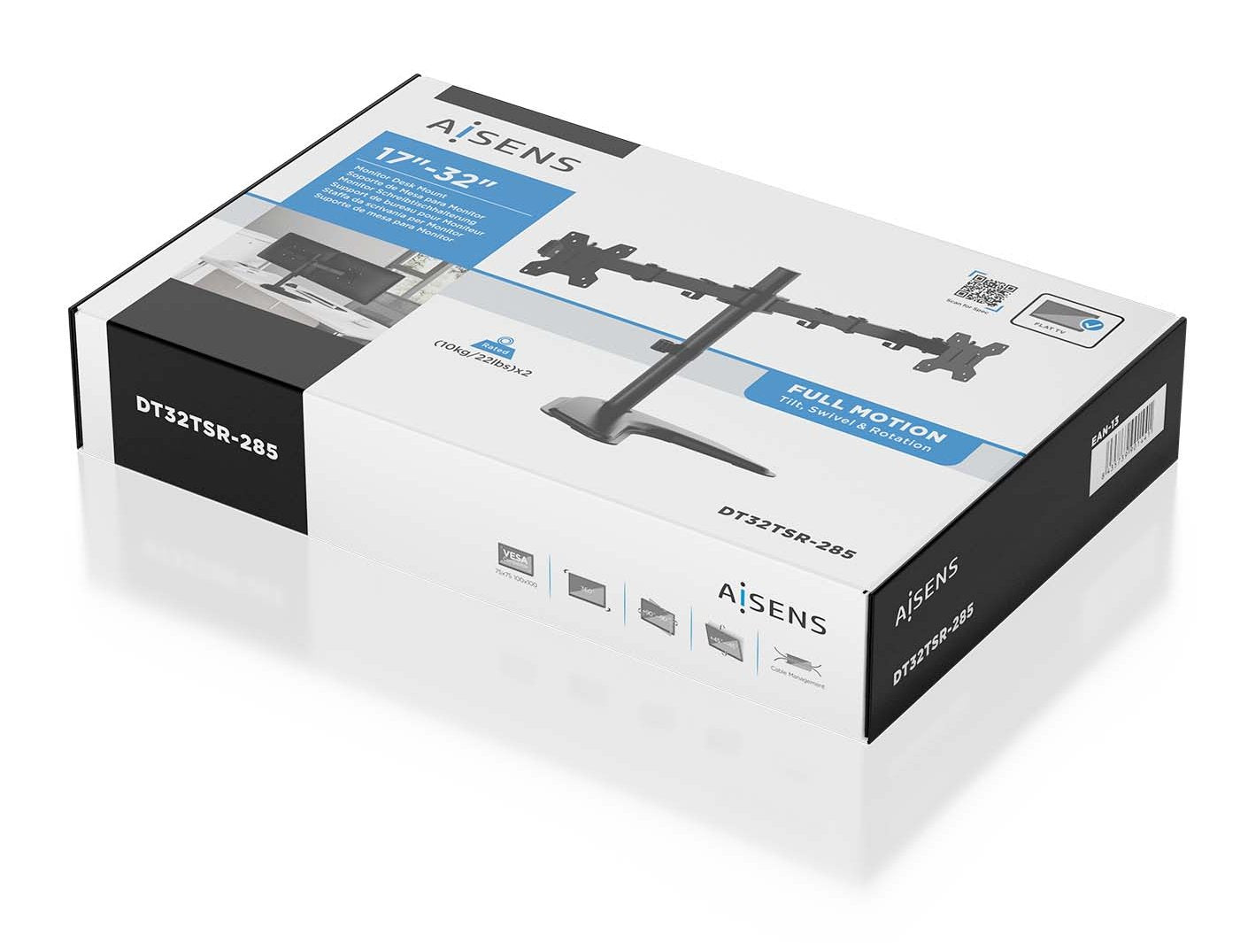 Aisens Soporte De Mesa Con Peana Eco Giratorio E Inclinable Para Monitor/Tv 10kg (3 Pivotes, 2 Brazos) De 17-32, Negro