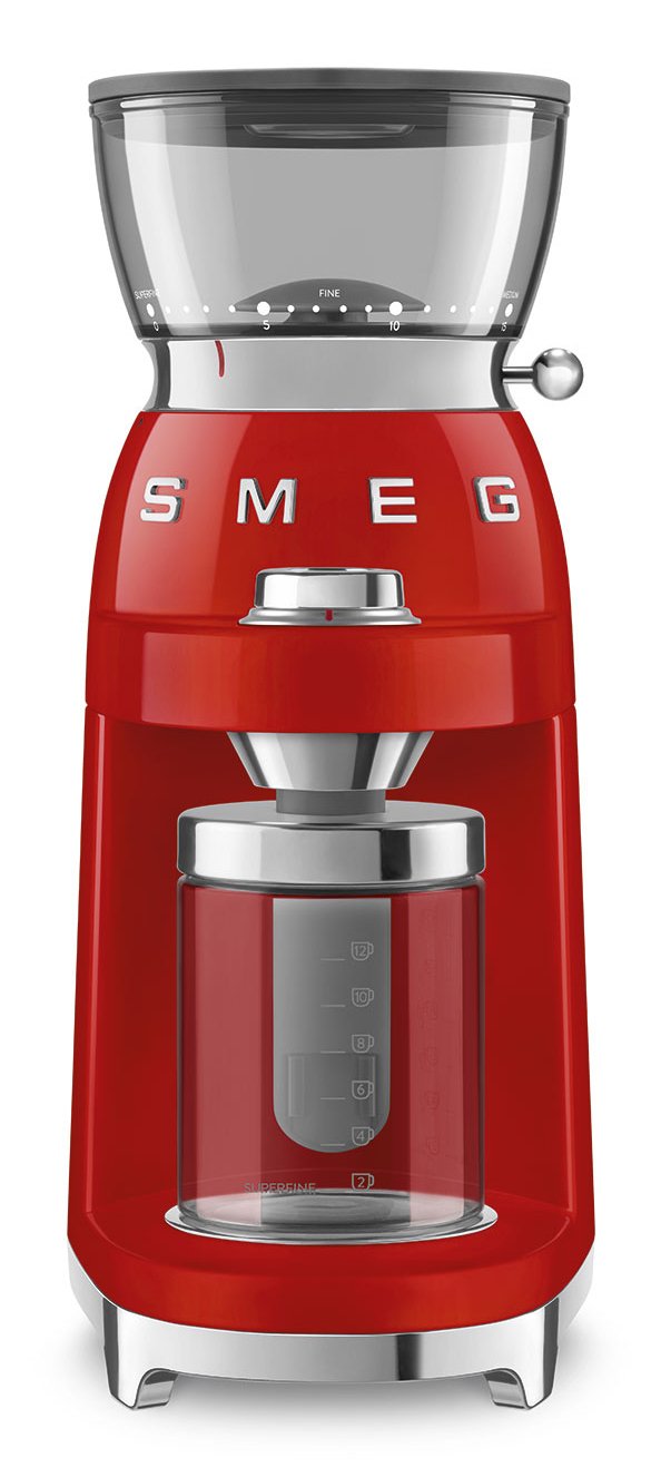Molinillo De Café Smeg Cgf03rdeu, 15 Niveles De Molienda, Depósito De 240 G, 150 W, Rojo