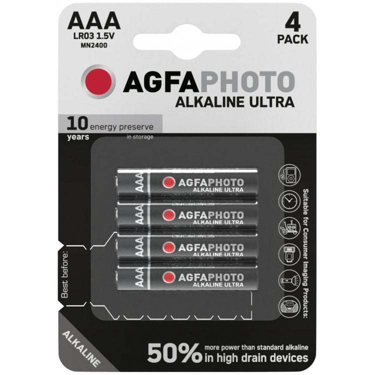 Agfaphoto Pila Alcalina, Micro, Aaa, Lr03, 1.5v Ultra, Retail Blister (4-Pack)