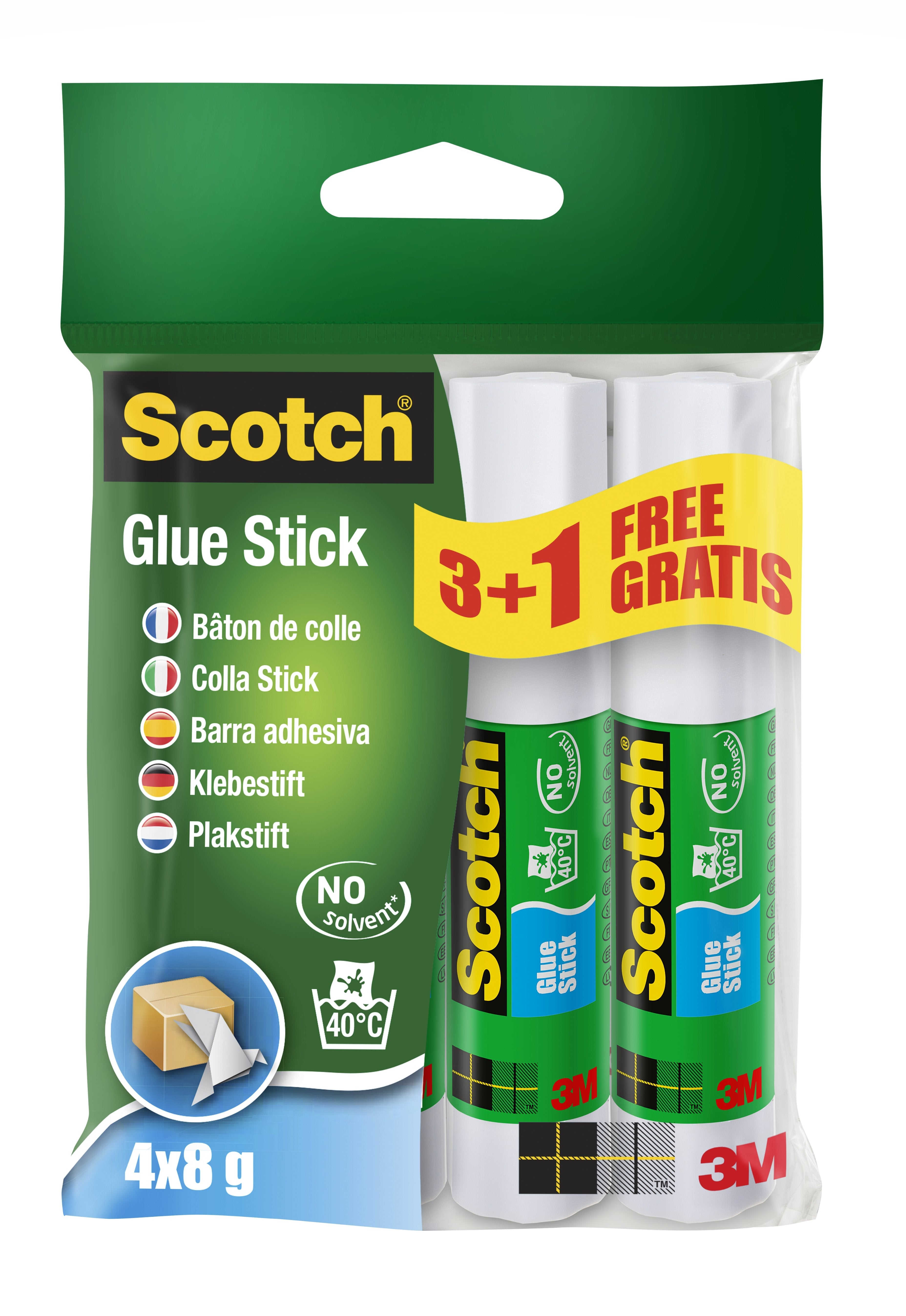 Scotch Pack De 4 Pegamentos En Barra Adhesivo Solido - 8gr Por Unidad - Promocion 3â Barras + 1 Gratis - Color