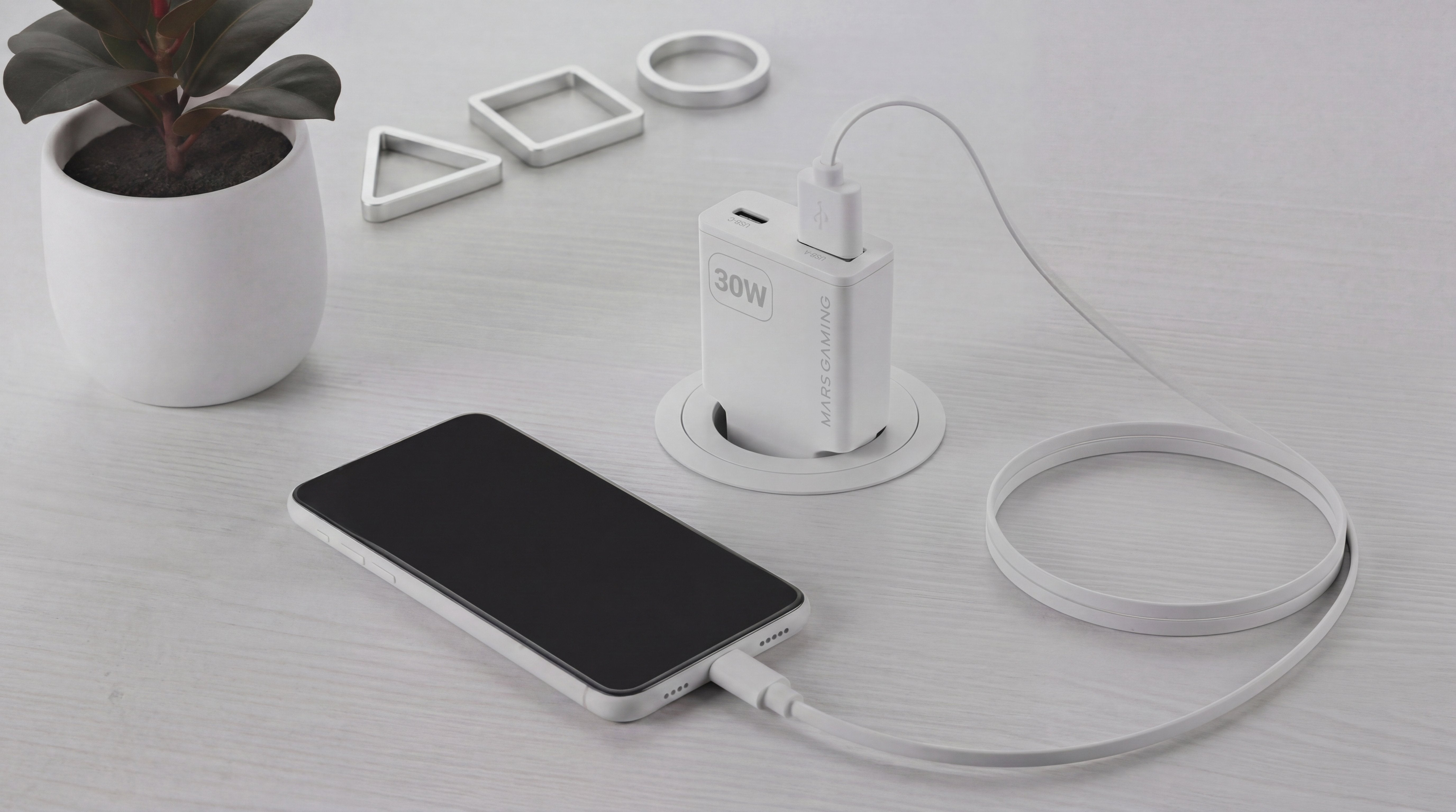 Cargador Usb Gan Mars Gaming Md-Gan30w 30w 1xusb-C 1xusb-A Pd Color Blanco